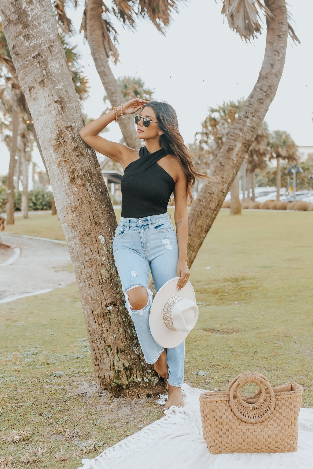 Cross Front Halter Ribbed Bodysuit - FINAL SALE