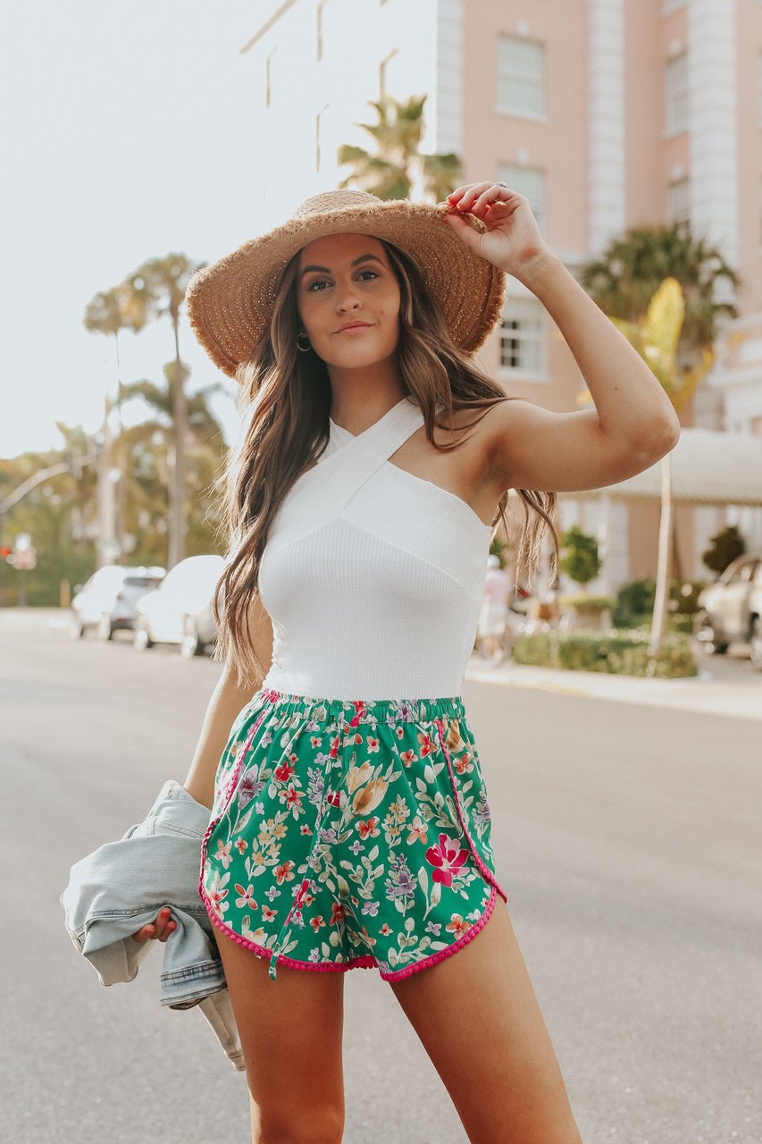 Cross Front Halter Ribbed Bodysuit - FINAL SALE