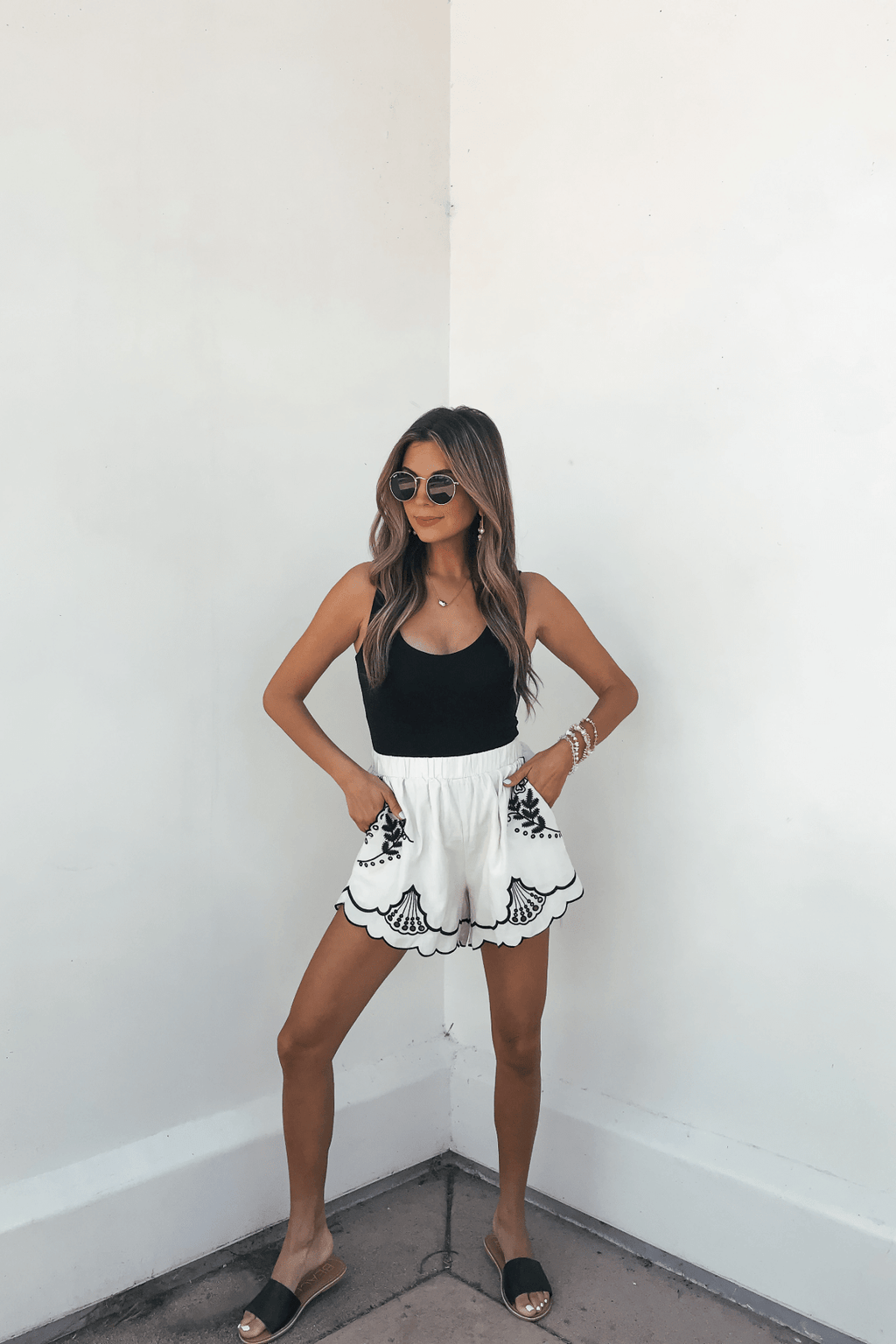 Dahlia Beige Embroidered Shorts - FINAL SALE