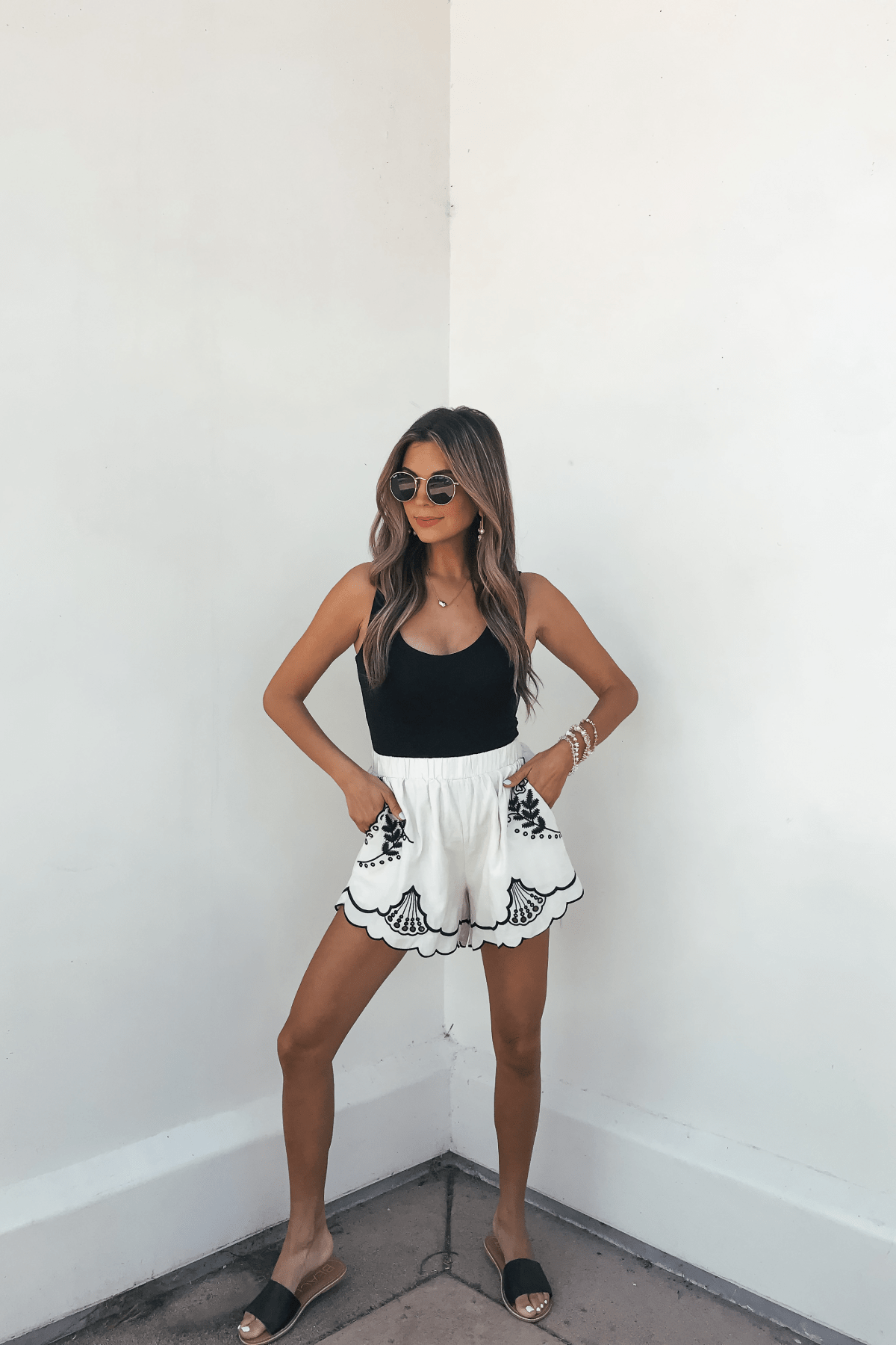 Dahlia Beige Embroidered Shorts - FINAL SALE