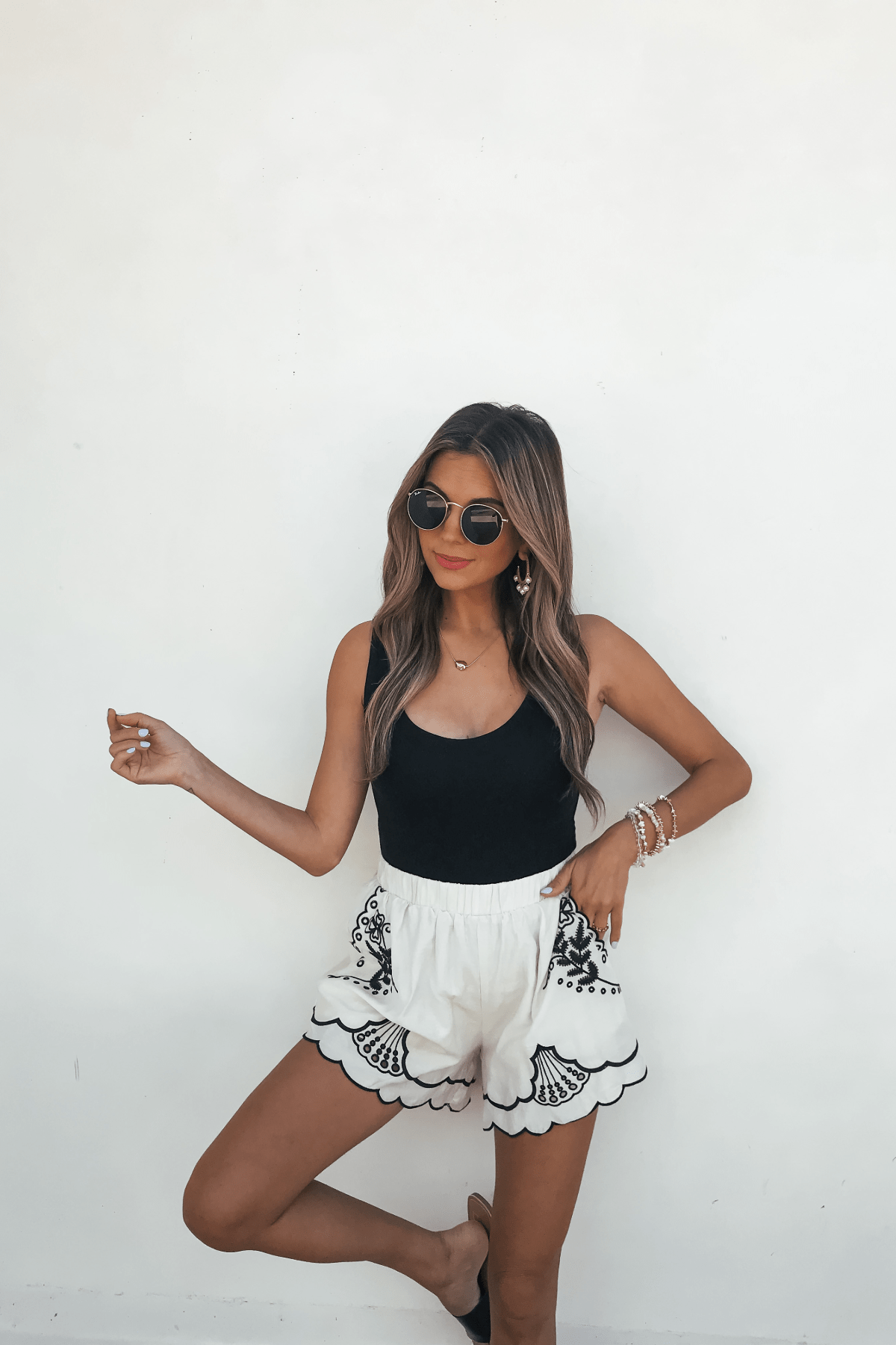 Dahlia Beige Embroidered Shorts - FINAL SALE
