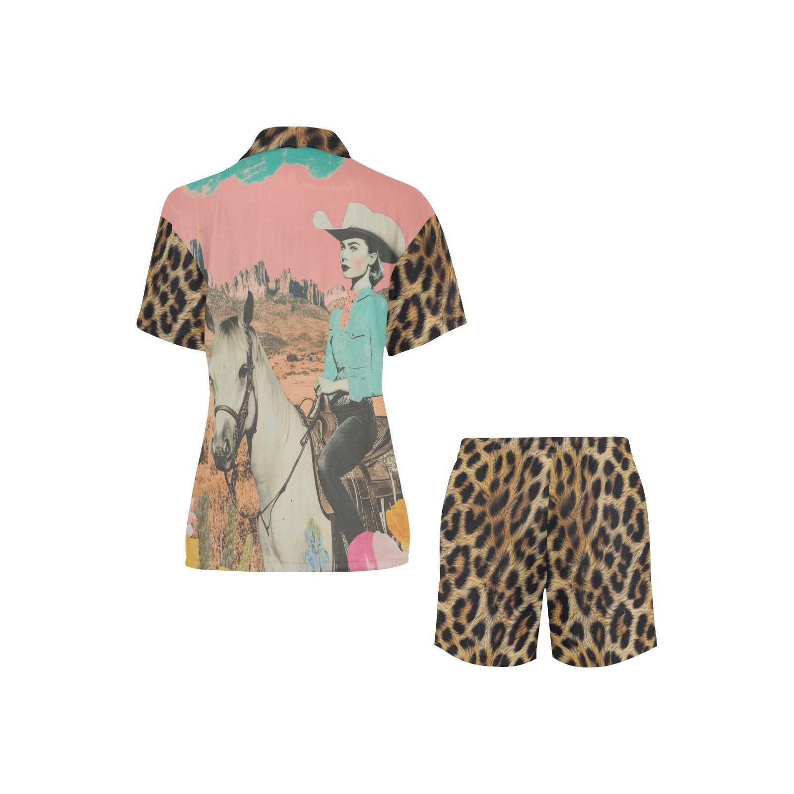 Baha Ranch Retro Pop Western Leopard Cowgirl Pajama Set