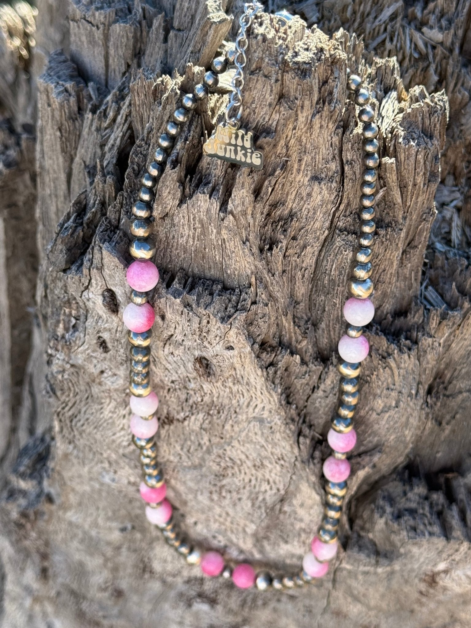 Silver Beads Desert Rose Beaded Necklace