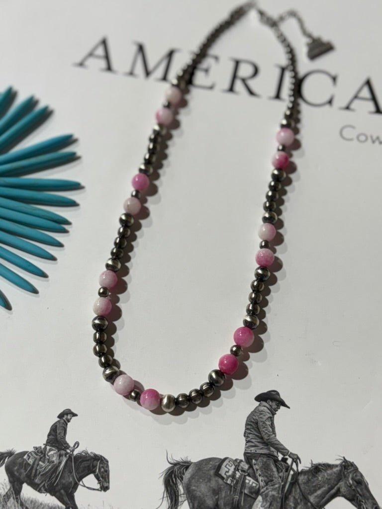 Silver Beads Desert Rose Beaded Necklace