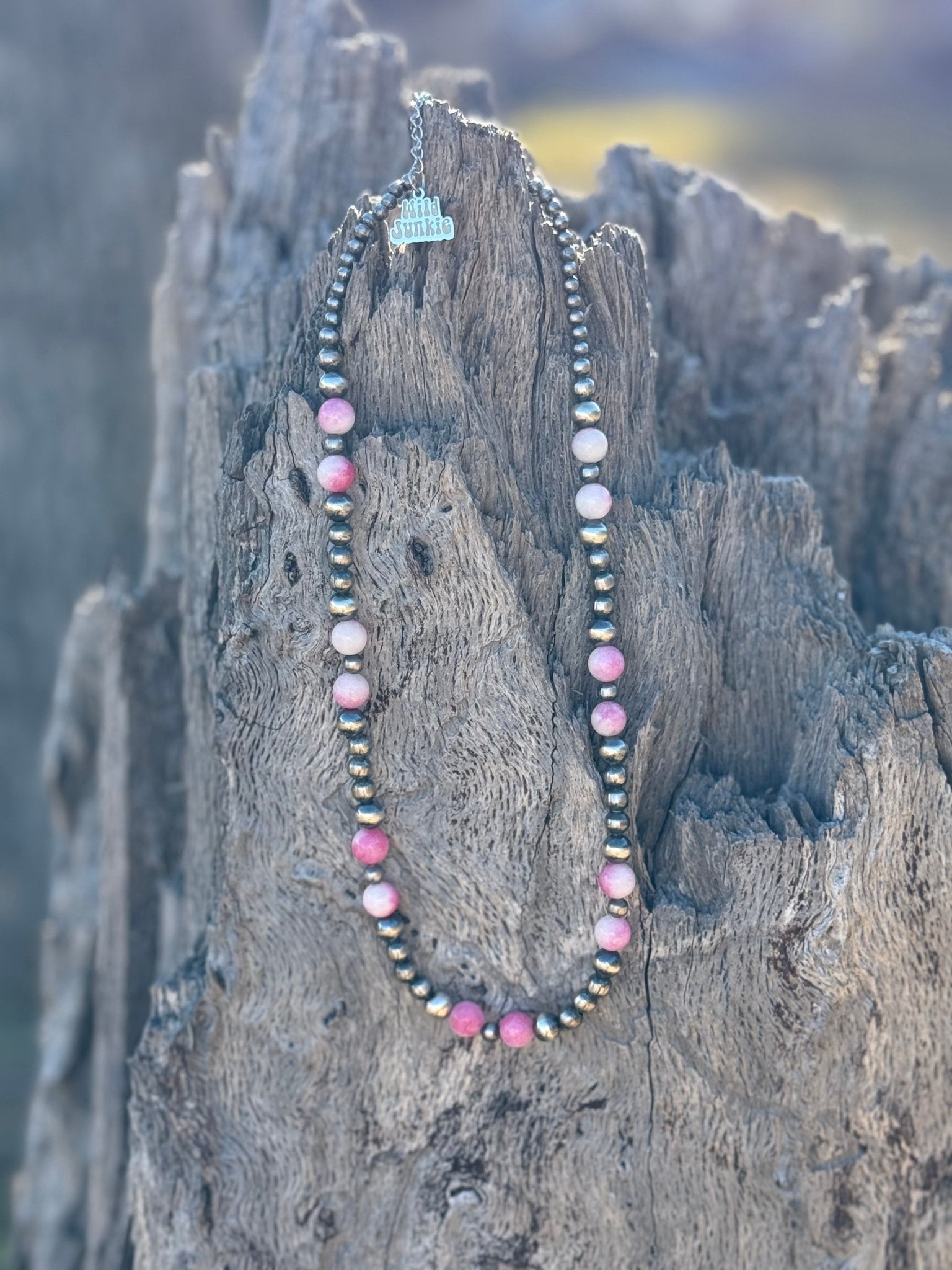 Silver Beads Desert Rose Beaded Necklace