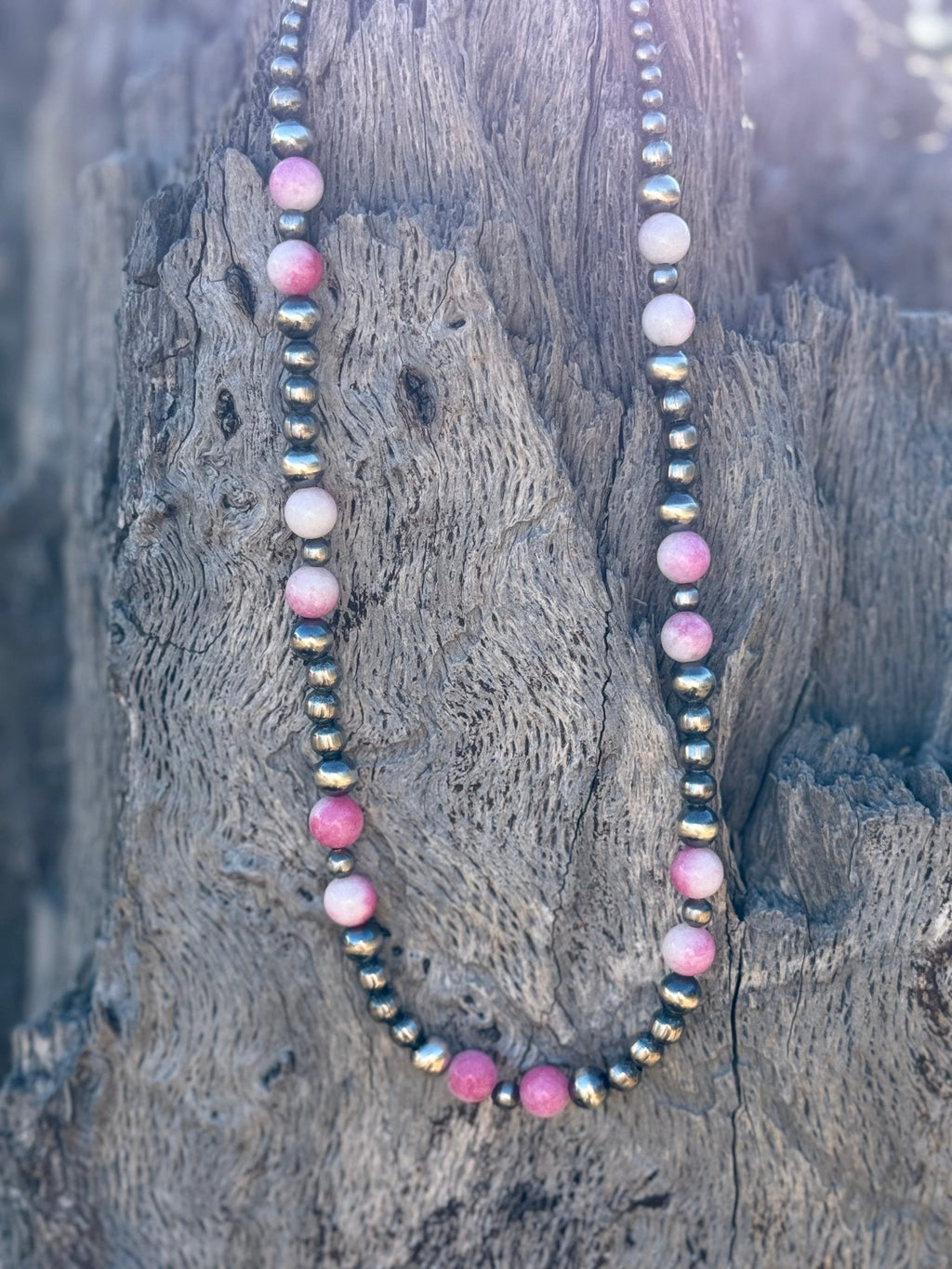 Silver Beads Desert Rose Beaded Necklace