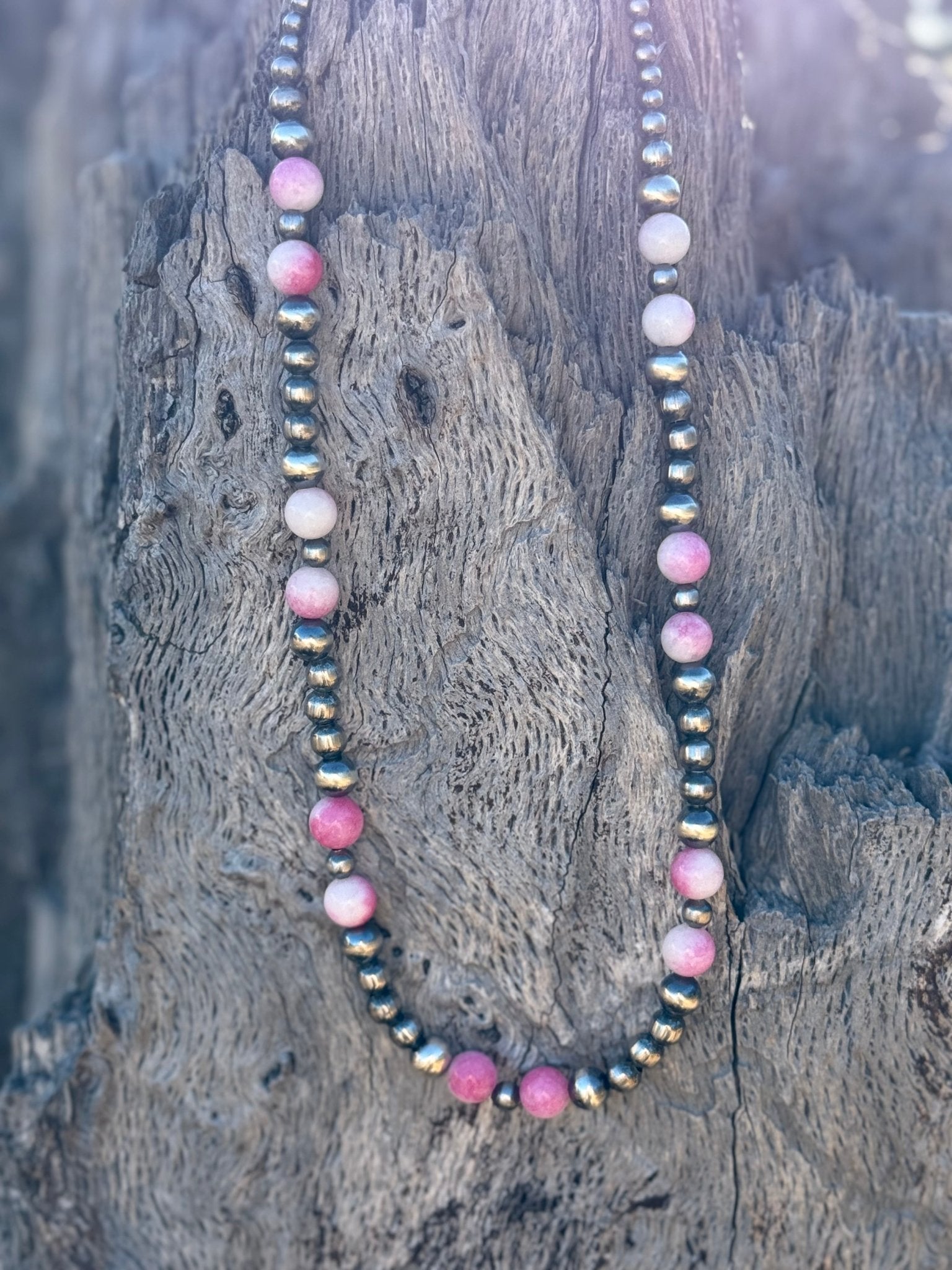Silver Beads Desert Rose Beaded Necklace