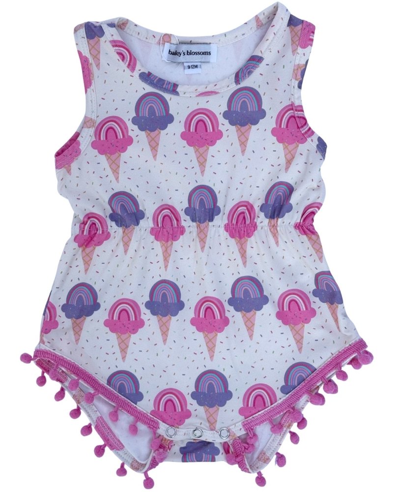 Dillon Pom Pom Romper - Rainbow Swirl