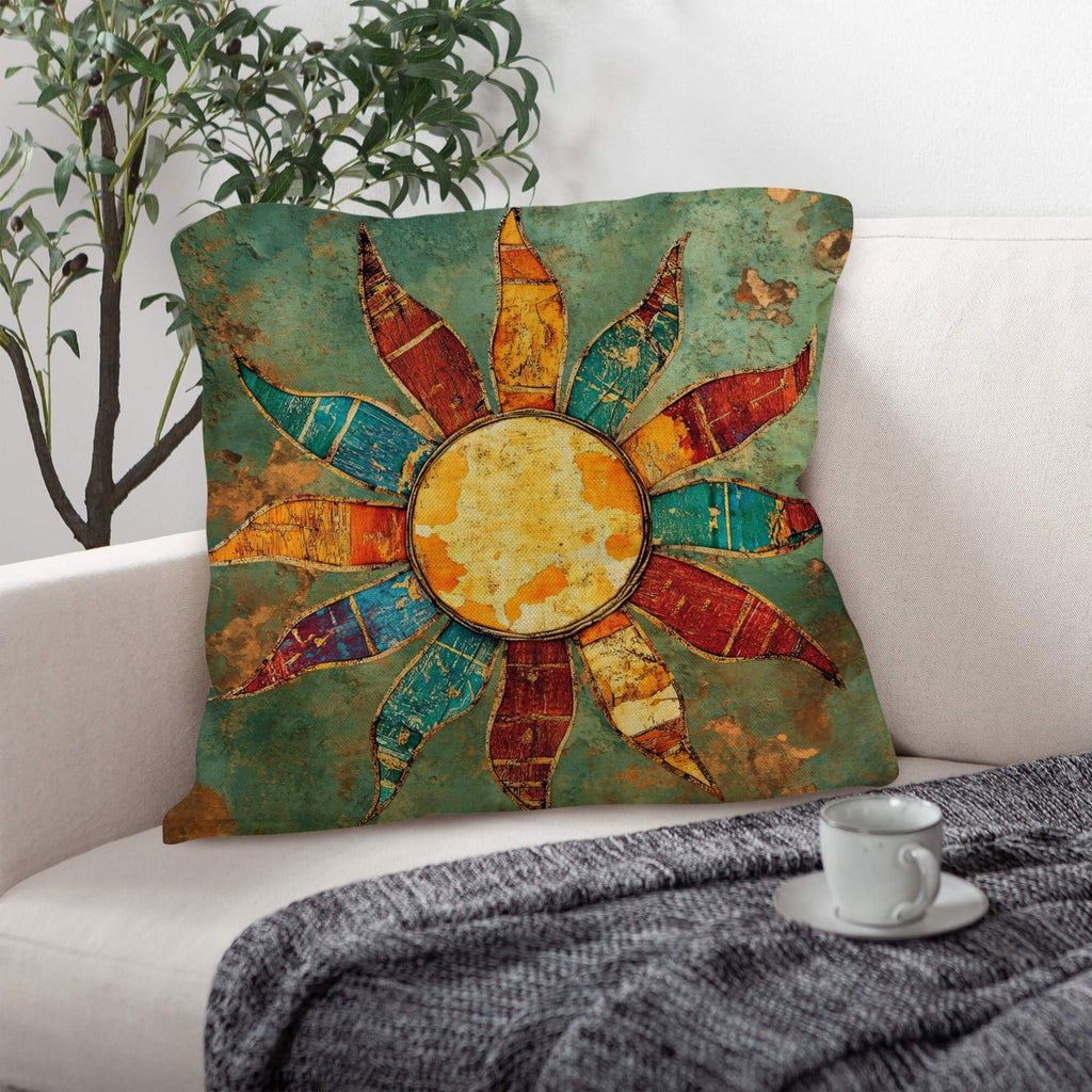Colores de Mexico Sun Face Throw Pillow Case Made in America