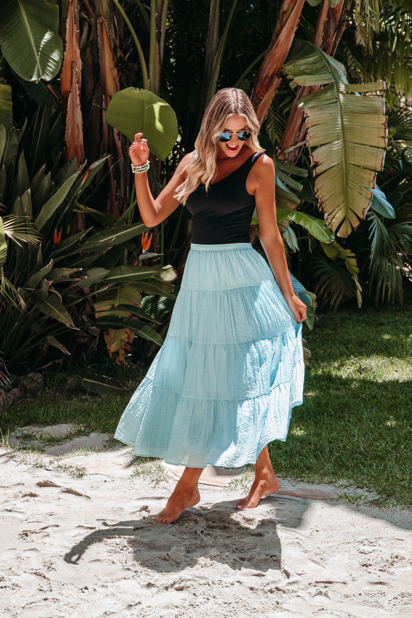Evangeline Light Blue Tiered Midi Skirt - FINAL SALE