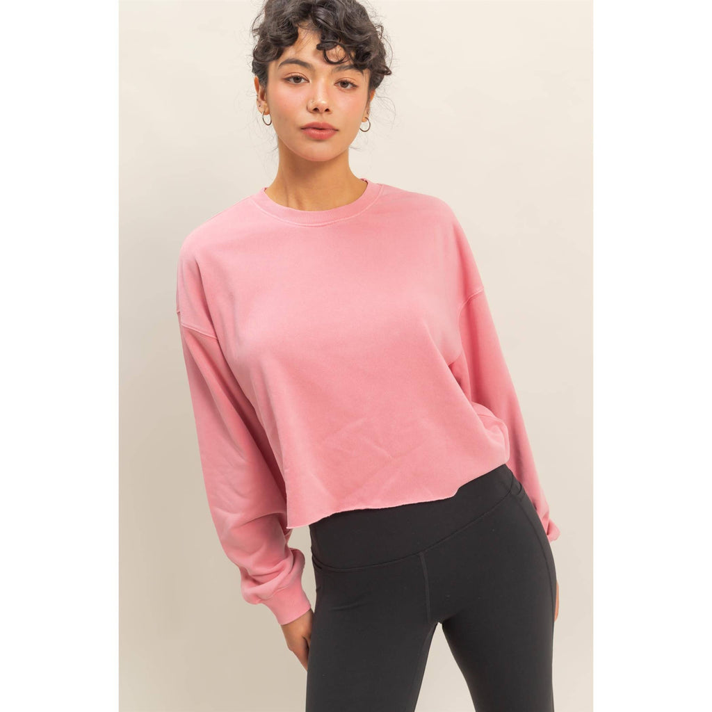 Cropped Crewneck Sweatshirt With Oversized Sleeves