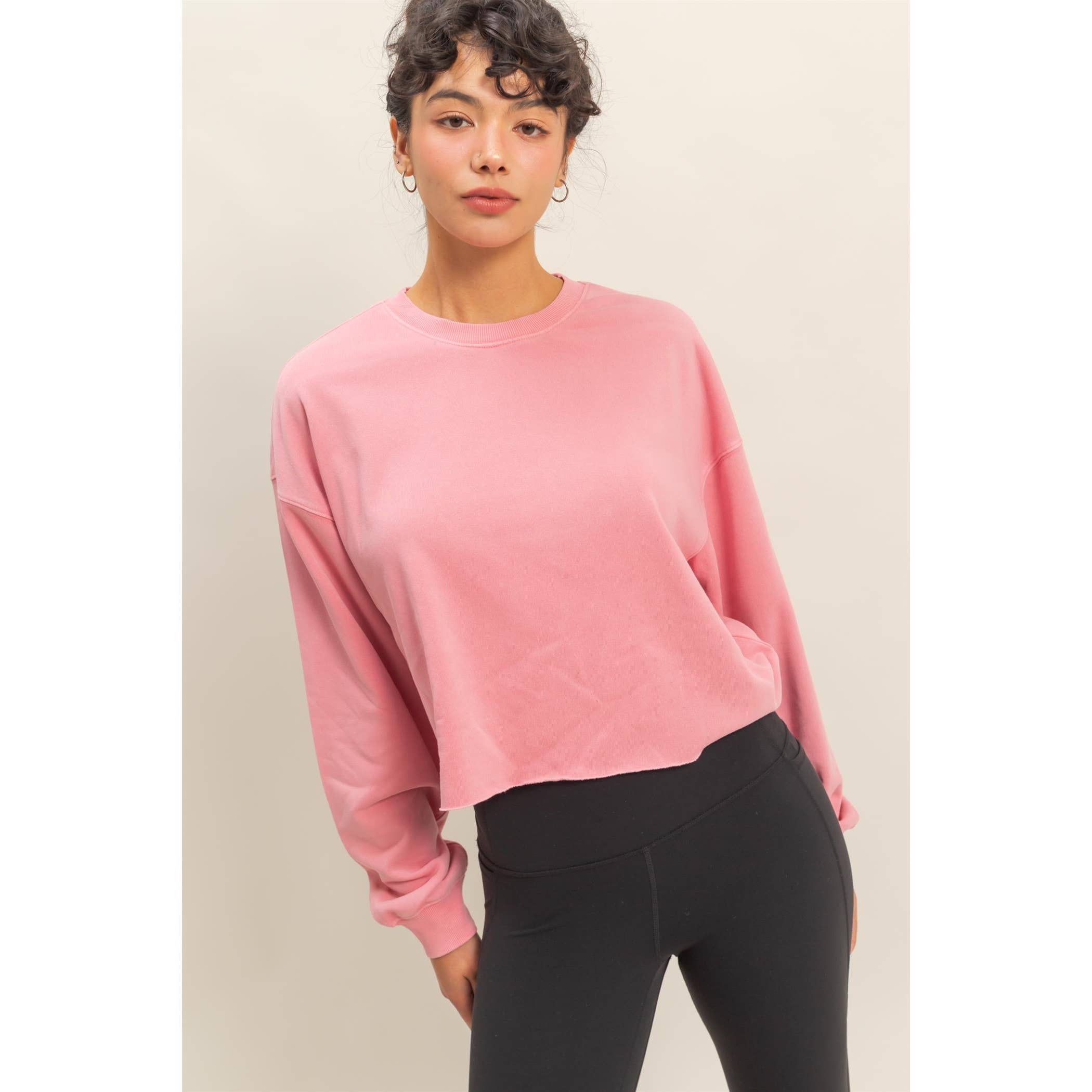 Cropped Crewneck Sweatshirt With Oversized Sleeves