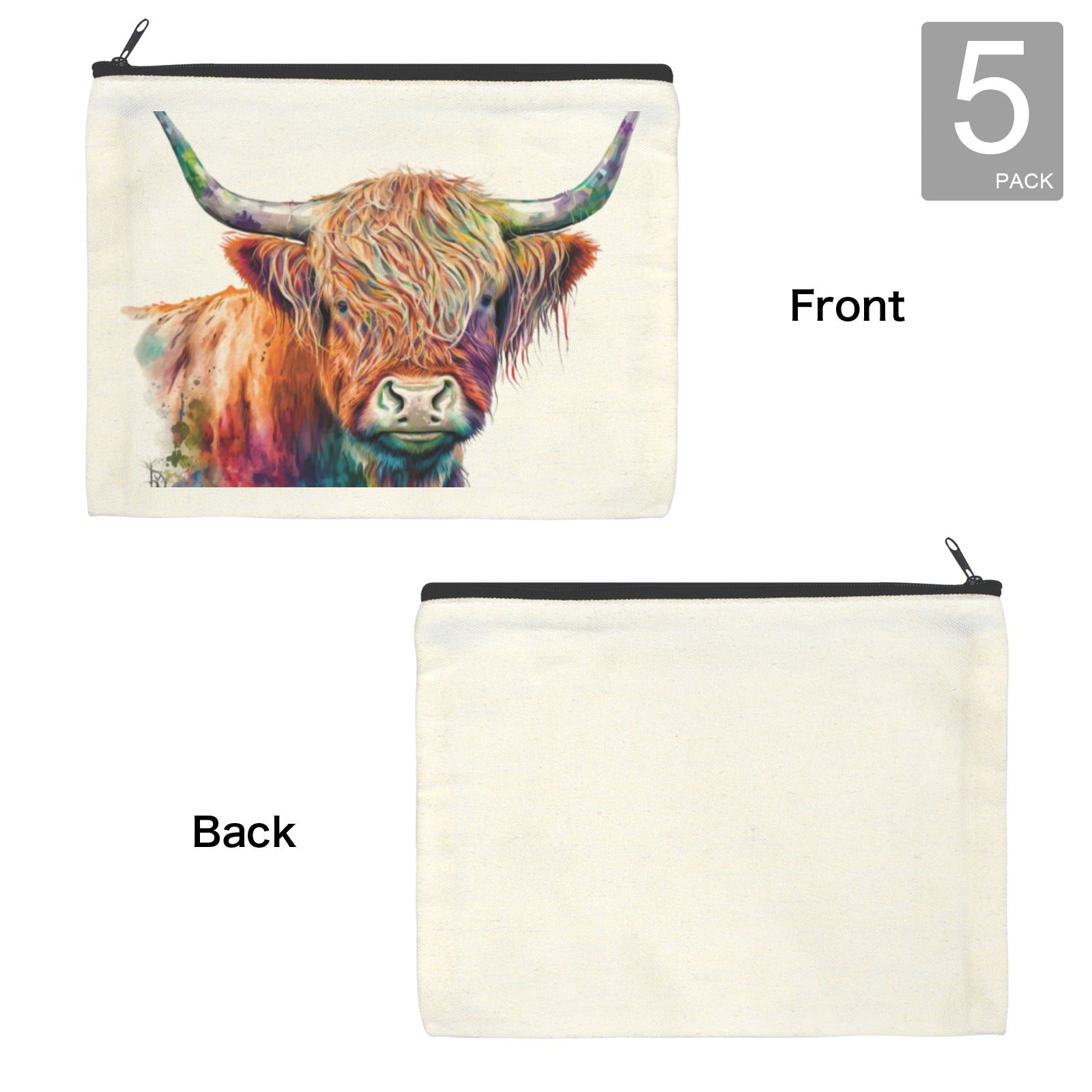 Watercolor Highland Cosmetic Bag Pack of 5 Made in America