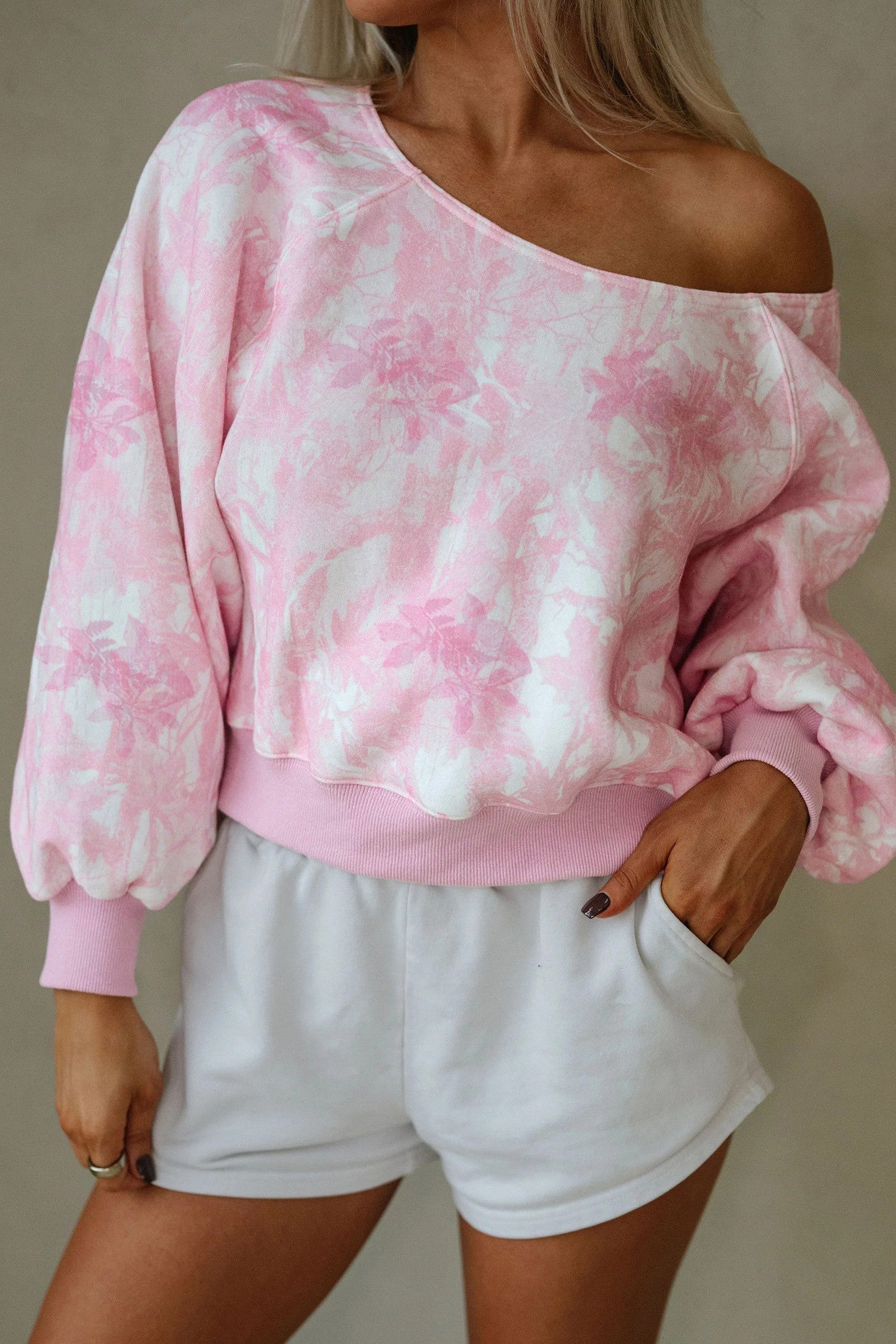 PRE ORDER Pink Abstract camo Shoulder Long Sleeve Top / ETA 1/26