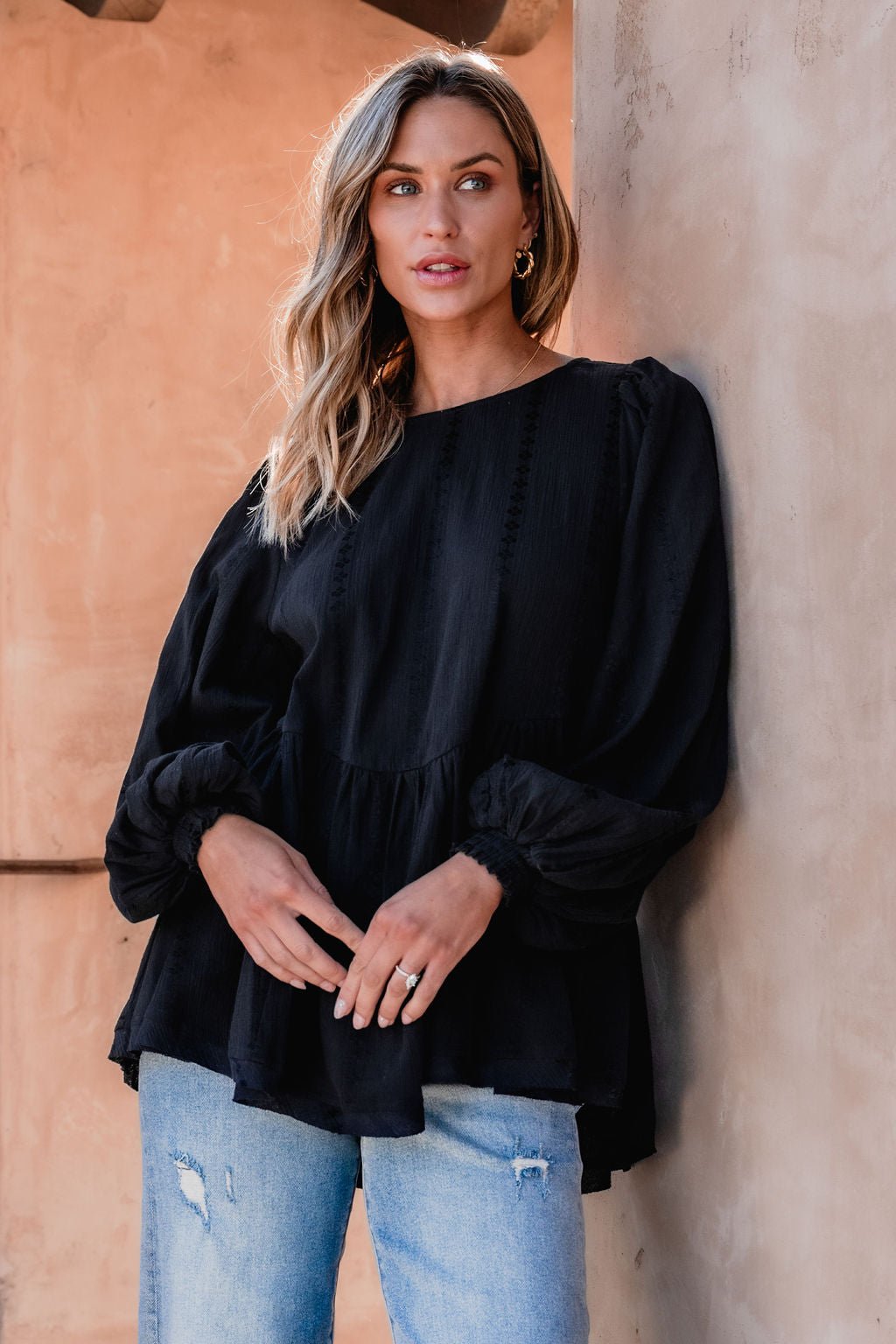 Flowy Black Ruffled Tunic - DOORBUSTER