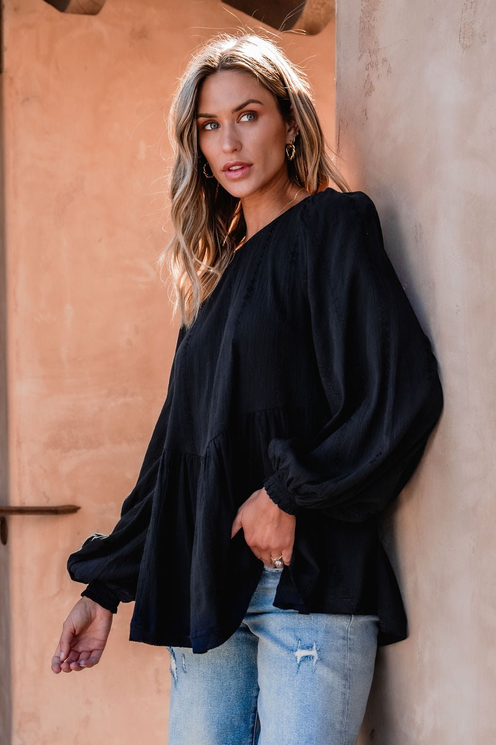 Flowy Black Ruffled Tunic - DOORBUSTER