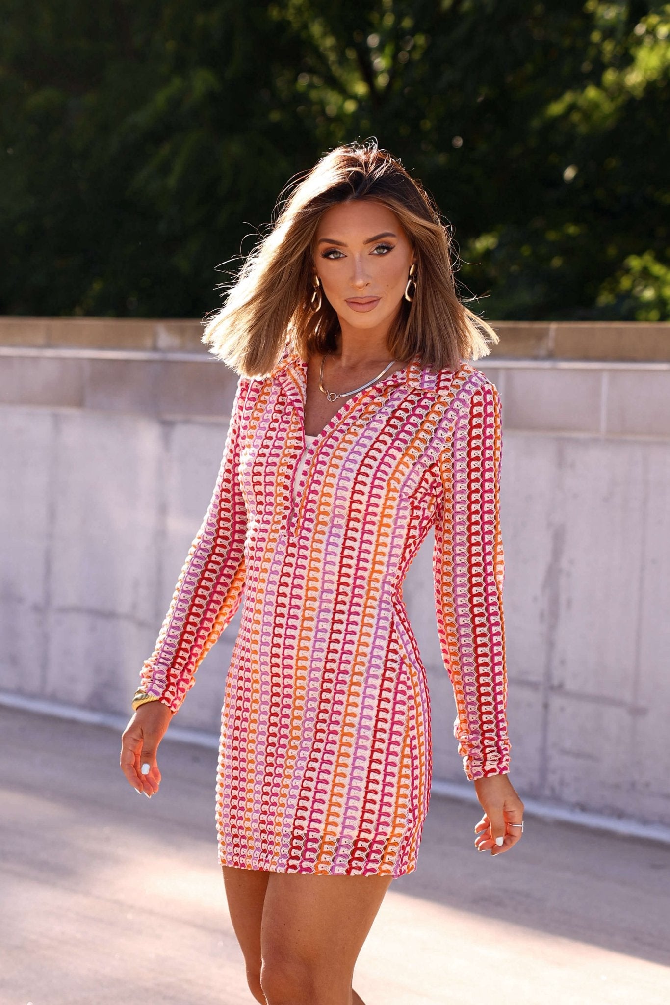 Fuchsia Multi Striped Crochet Mini Dress - DOORBUSTER