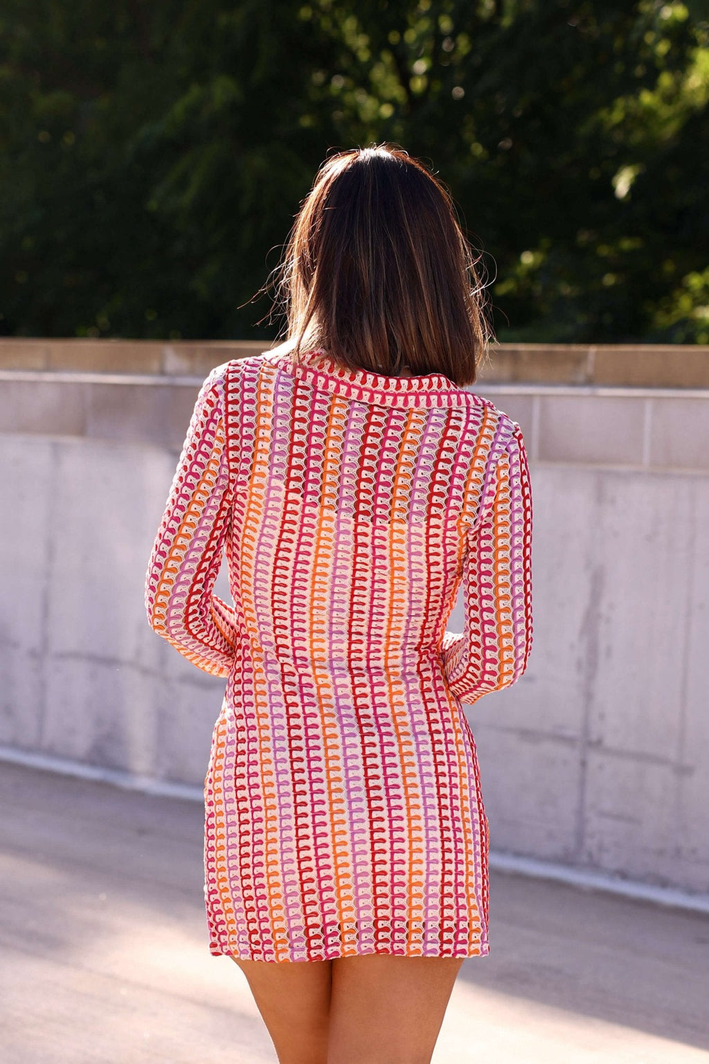 Fuchsia Multi Striped Crochet Mini Dress - DOORBUSTER