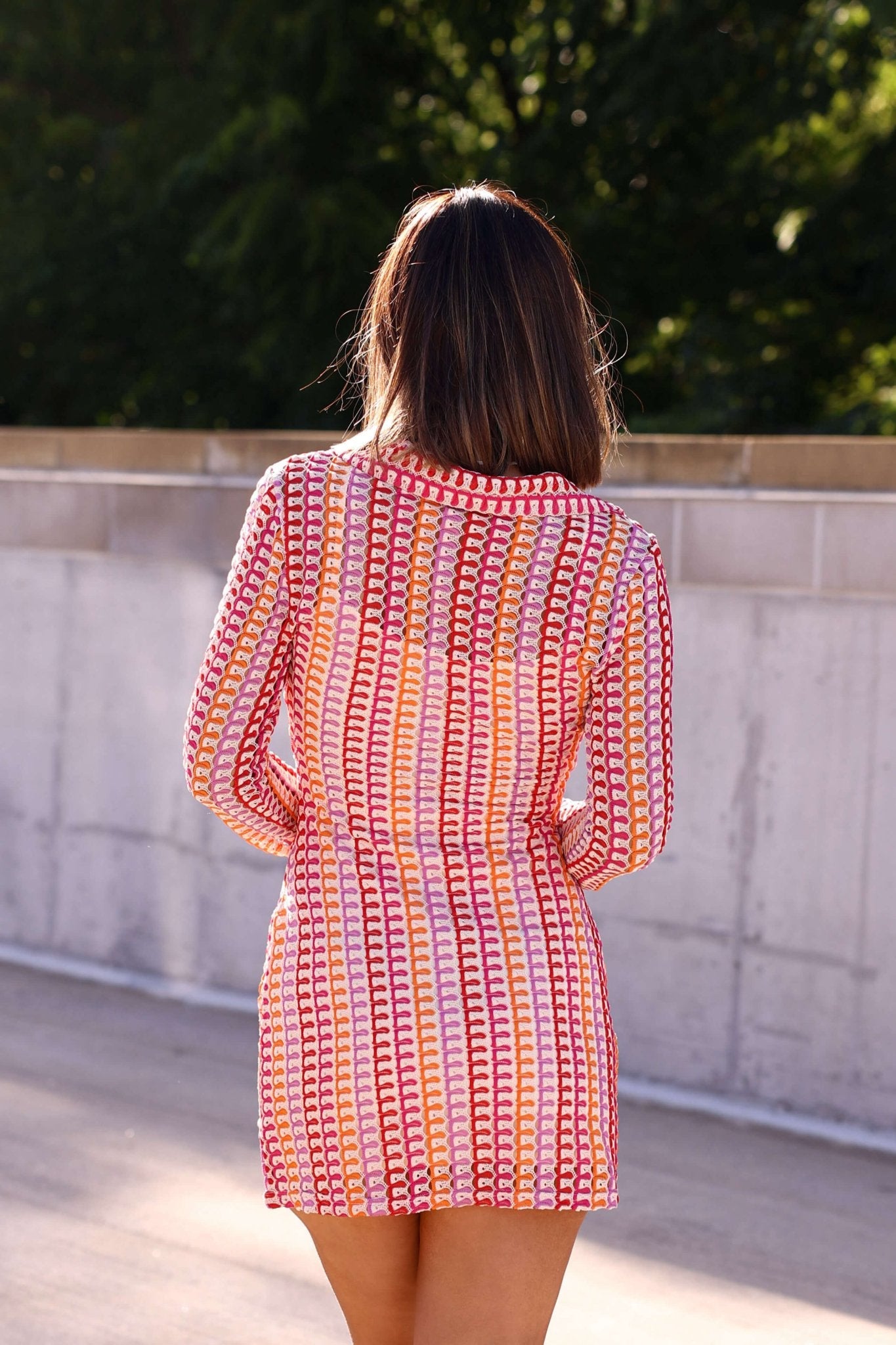 Fuchsia Multi Striped Crochet Mini Dress - DOORBUSTER