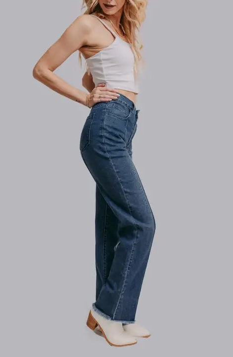 Boot Stitch Pocket Raw Hem Straight Leg Jeans