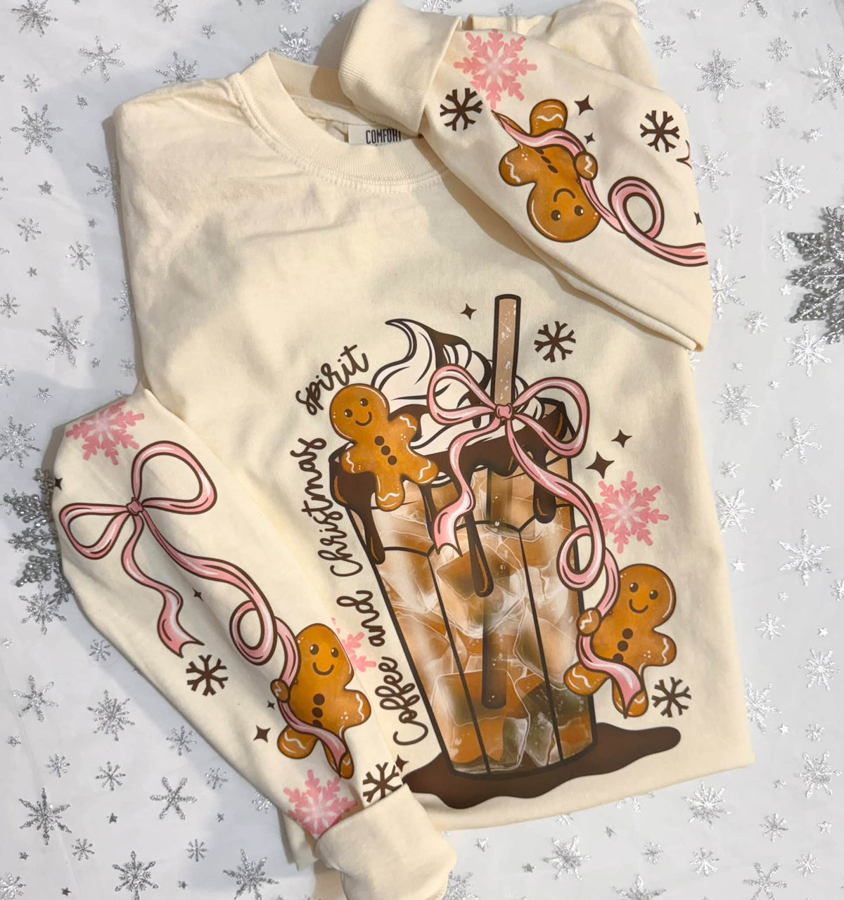 Coffee and Christmas Spirit Gingerbread Ivory Comfort Colors Long Sleeve