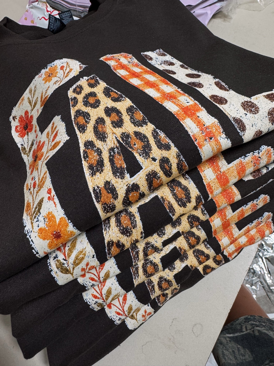 Fall Pattern Letters Black Gildan Tee