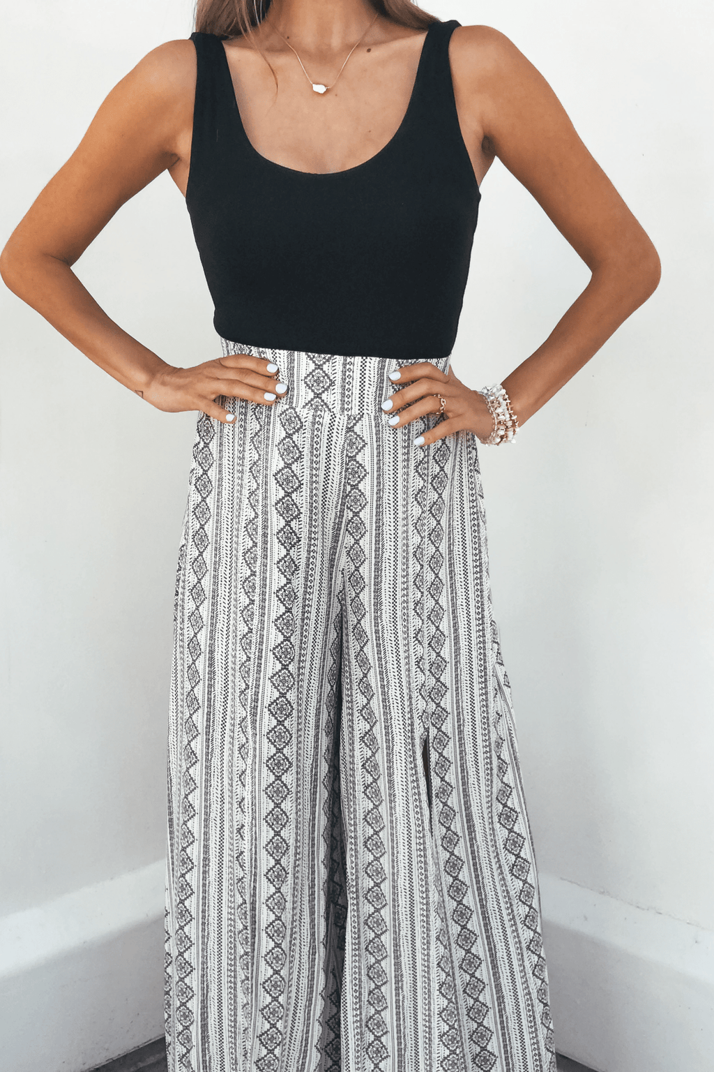 Georgia Breeze Beige Print Wide Leg Pants - FINAL SALE