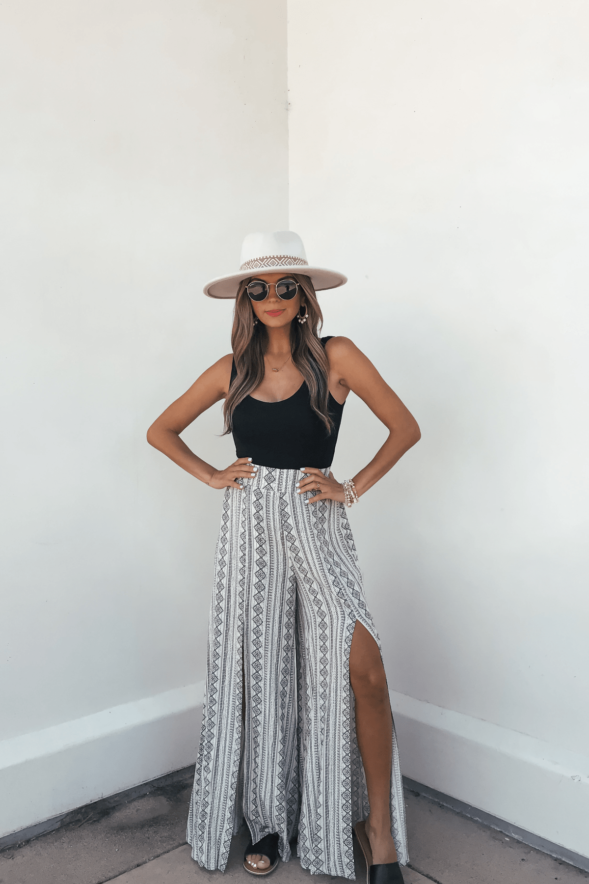 Georgia Breeze Beige Print Wide Leg Pants - FINAL SALE