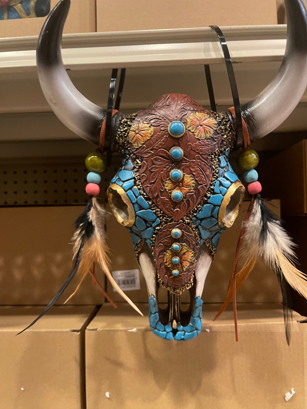 Tooled Leather  w/ Gems Cowskull