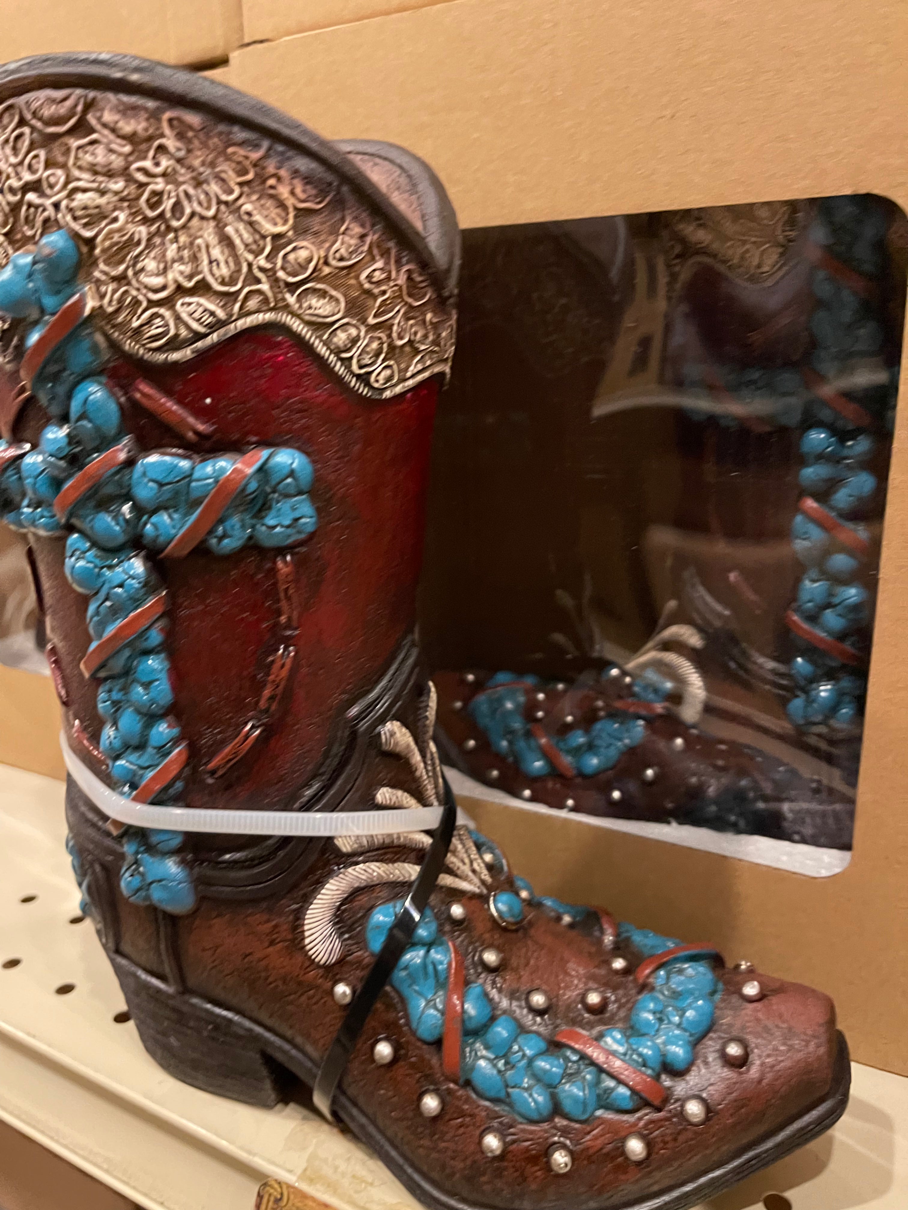 Turqouise Cross Stone Boot Vase