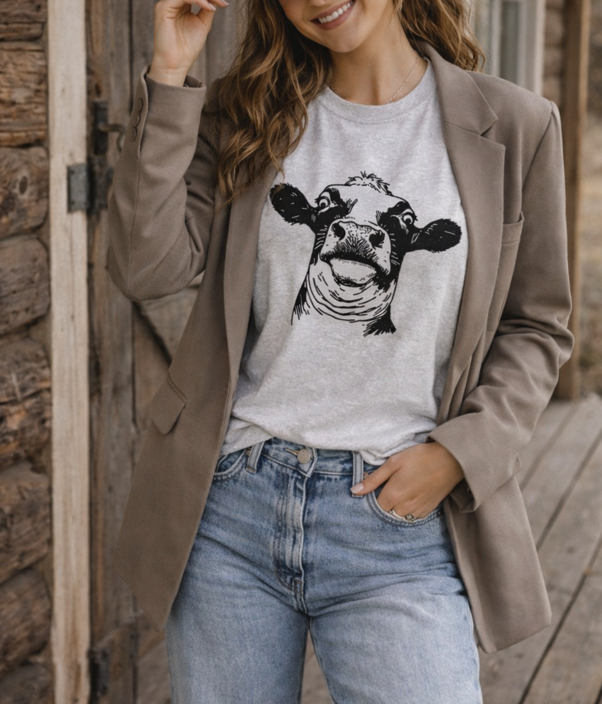 Funny Cow Face Western Graphic Tee Shirt – Graphic Tee, Long Sleeve & Crewneck