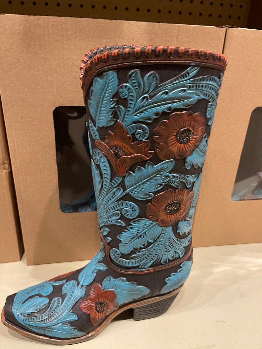 Blue Floral Cowboy Boot Vase
