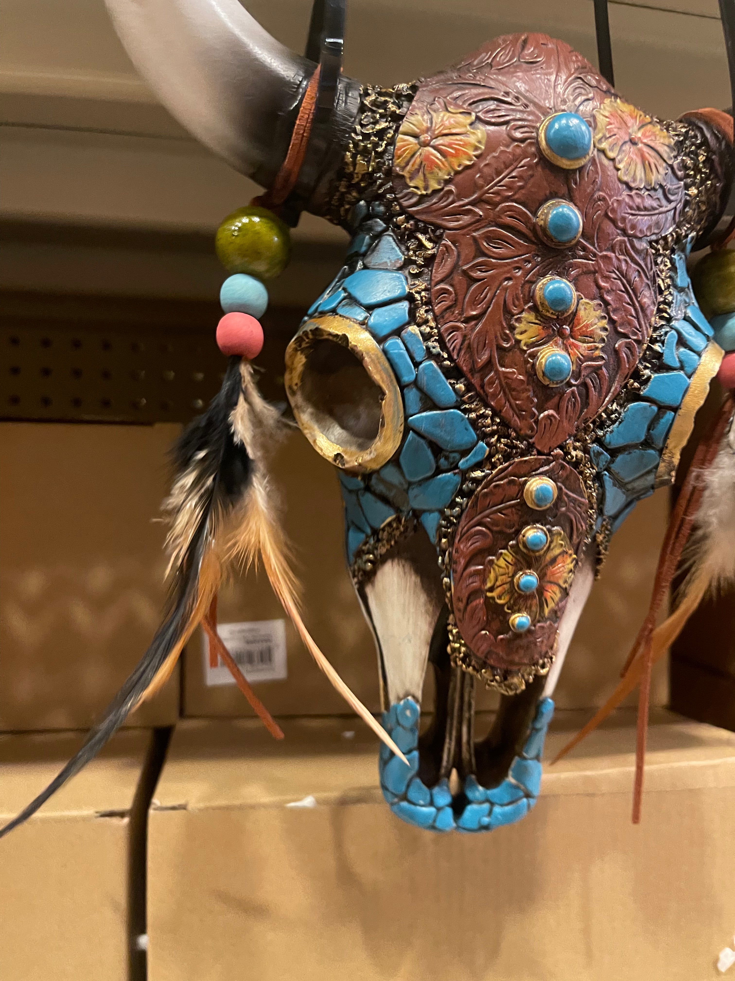 Tooled Leather  w/ Gems Cowskull