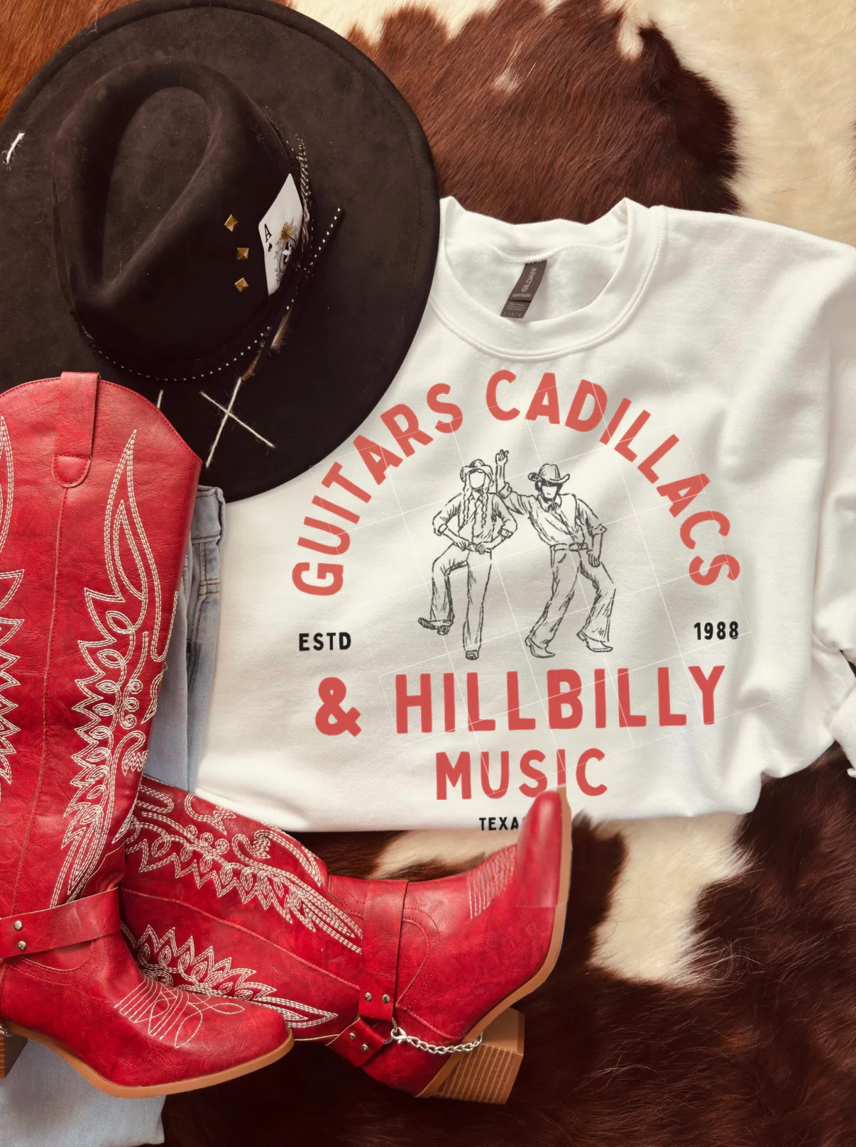 Guitars Cadillacs & Hillbilly Music Western Graphic Tee Shirt – Graphic Tee, Long Sleeve & Crewneck
