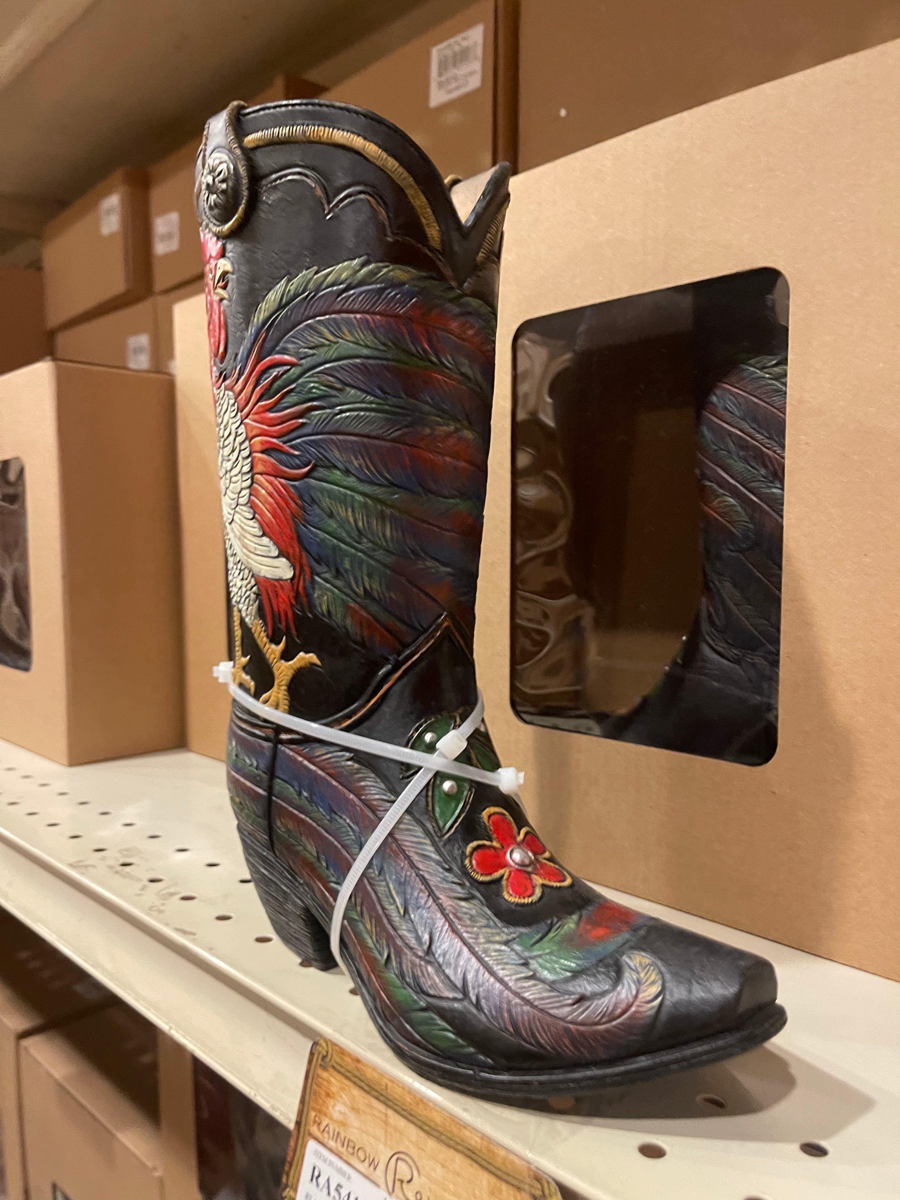 Rooster Black Boot Vase