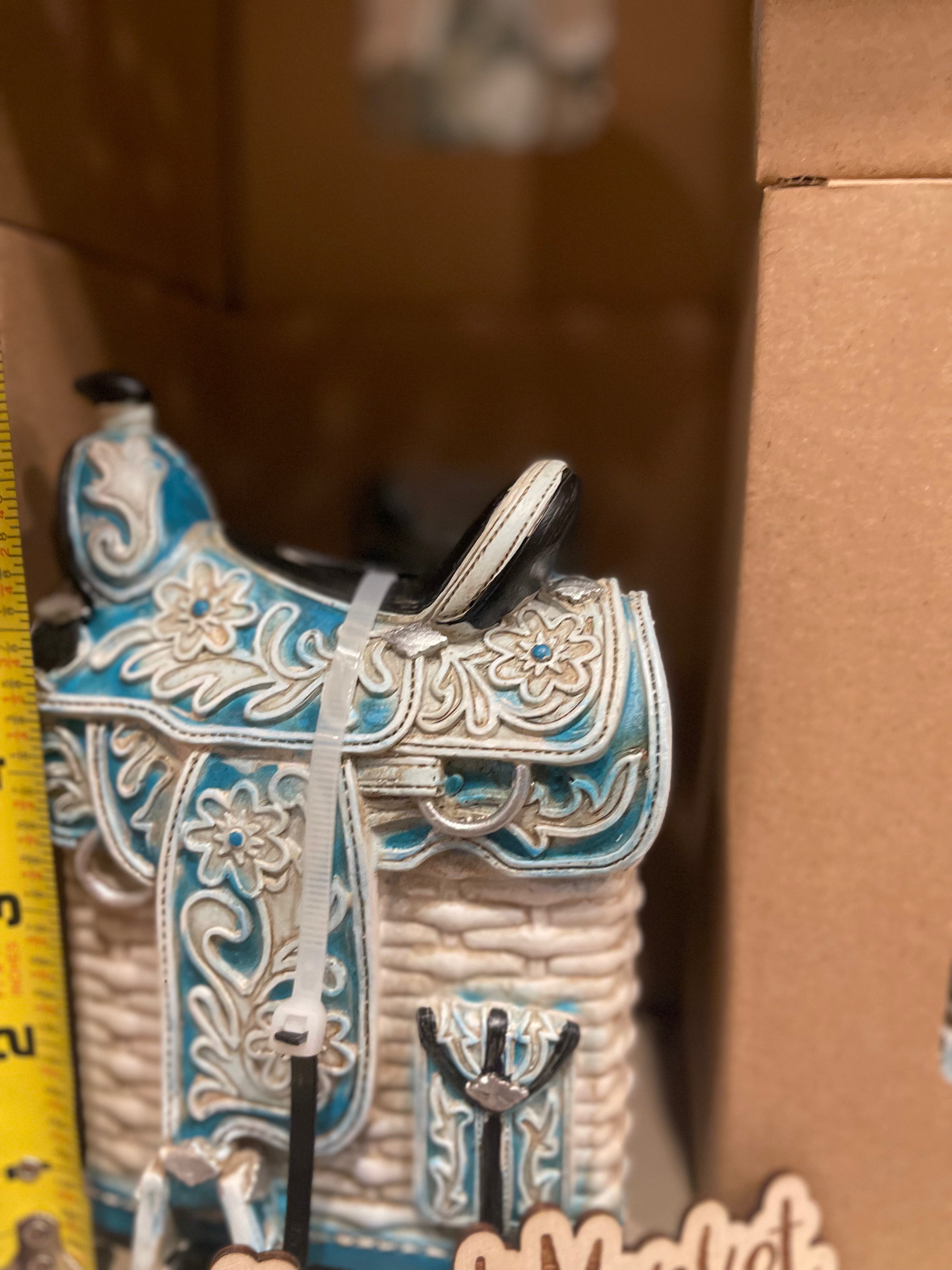 White & Blue Saddle Piggy Bank