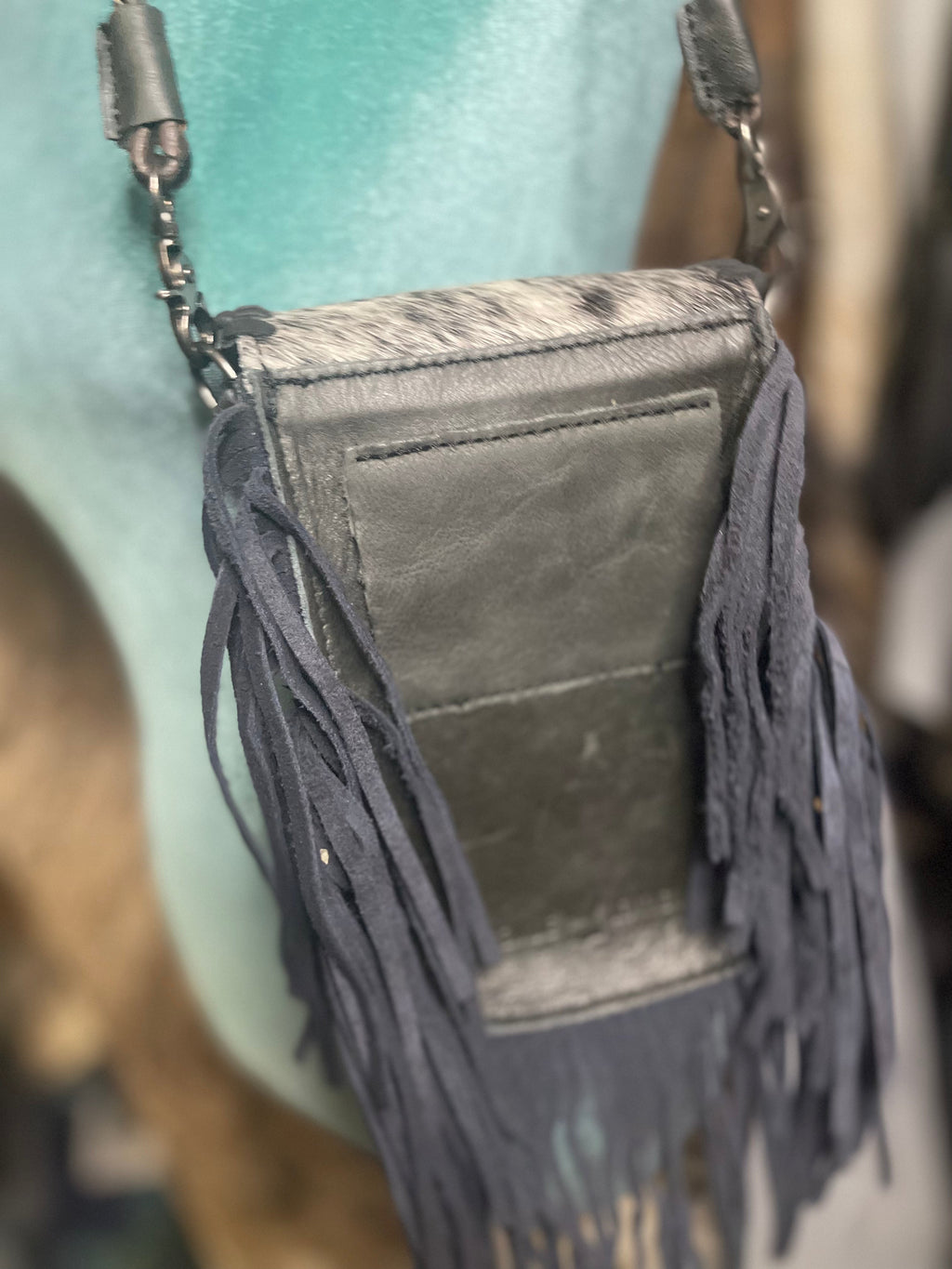 Cowhide Fringe Crossbody Purse Black