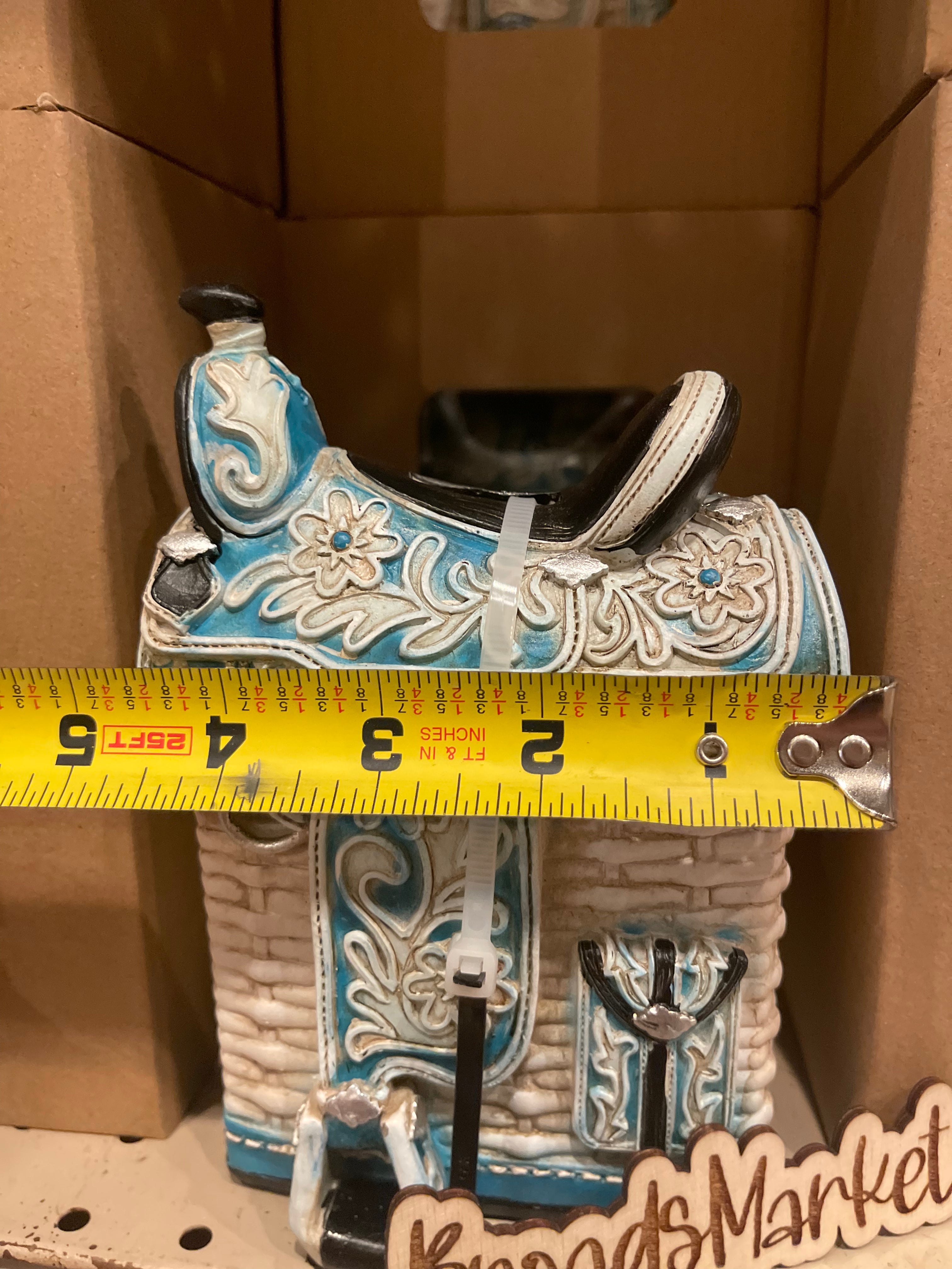 White & Blue Saddle Piggy Bank