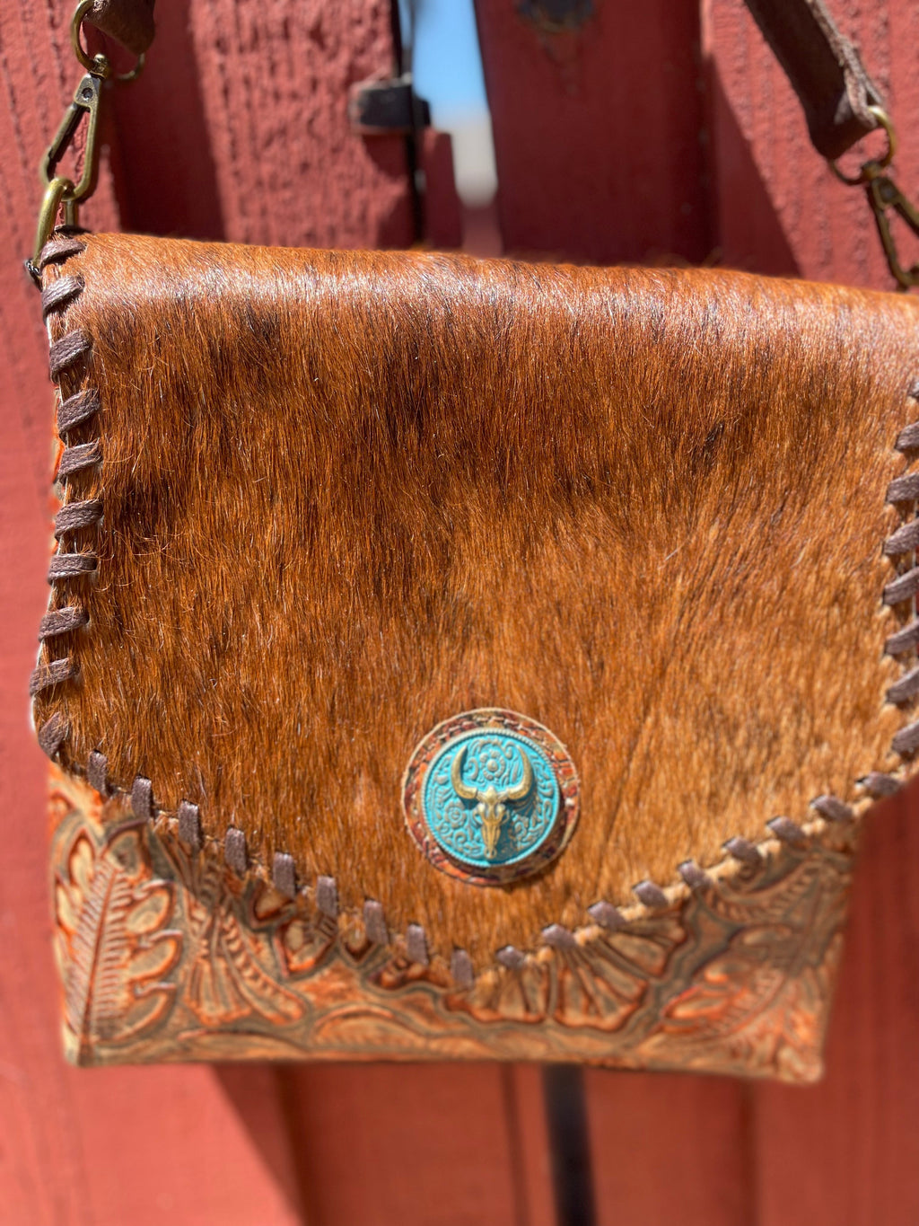 Turqouise Medallion Tooled Crossbody