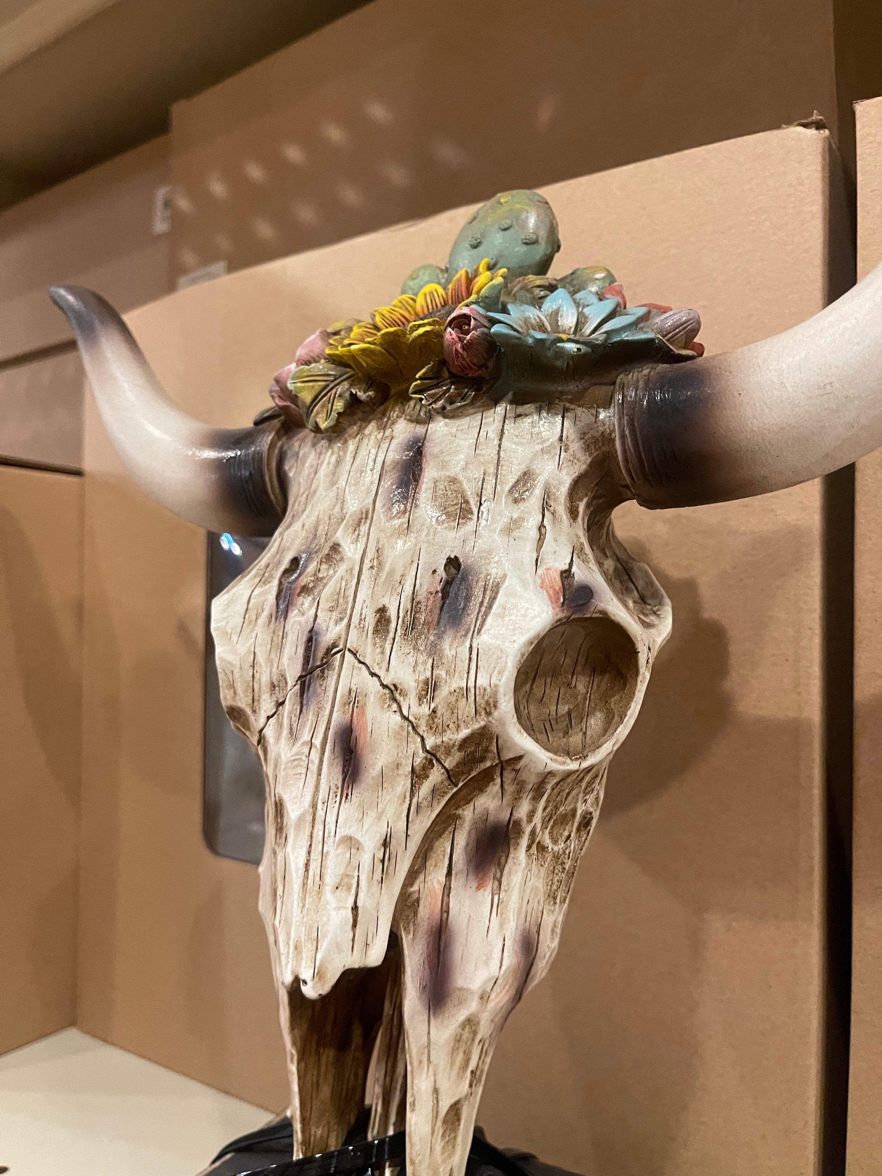 Cowskull Sunflower Cactus Statue