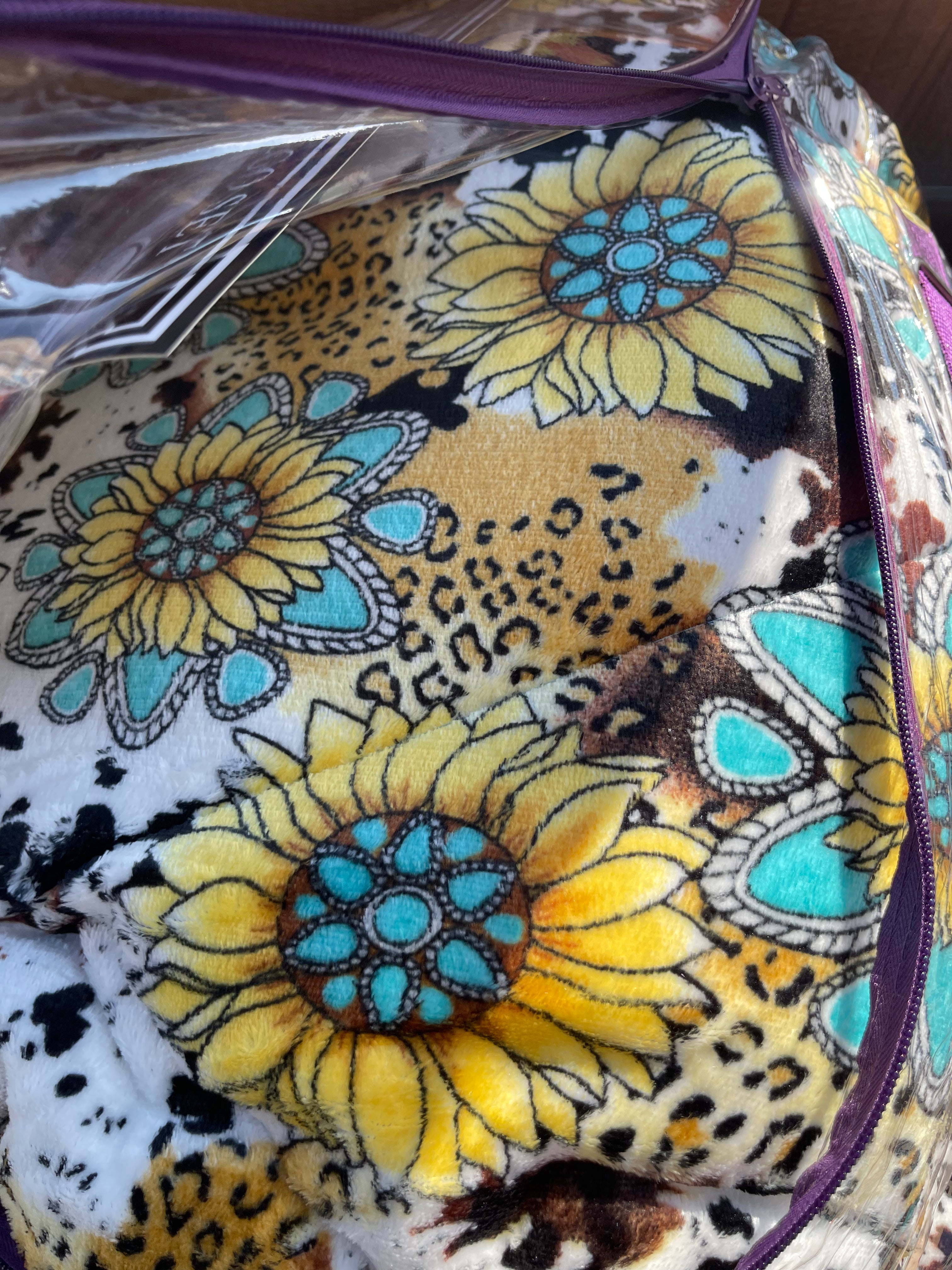 Cow Sunflower Sherpa Bedding Set