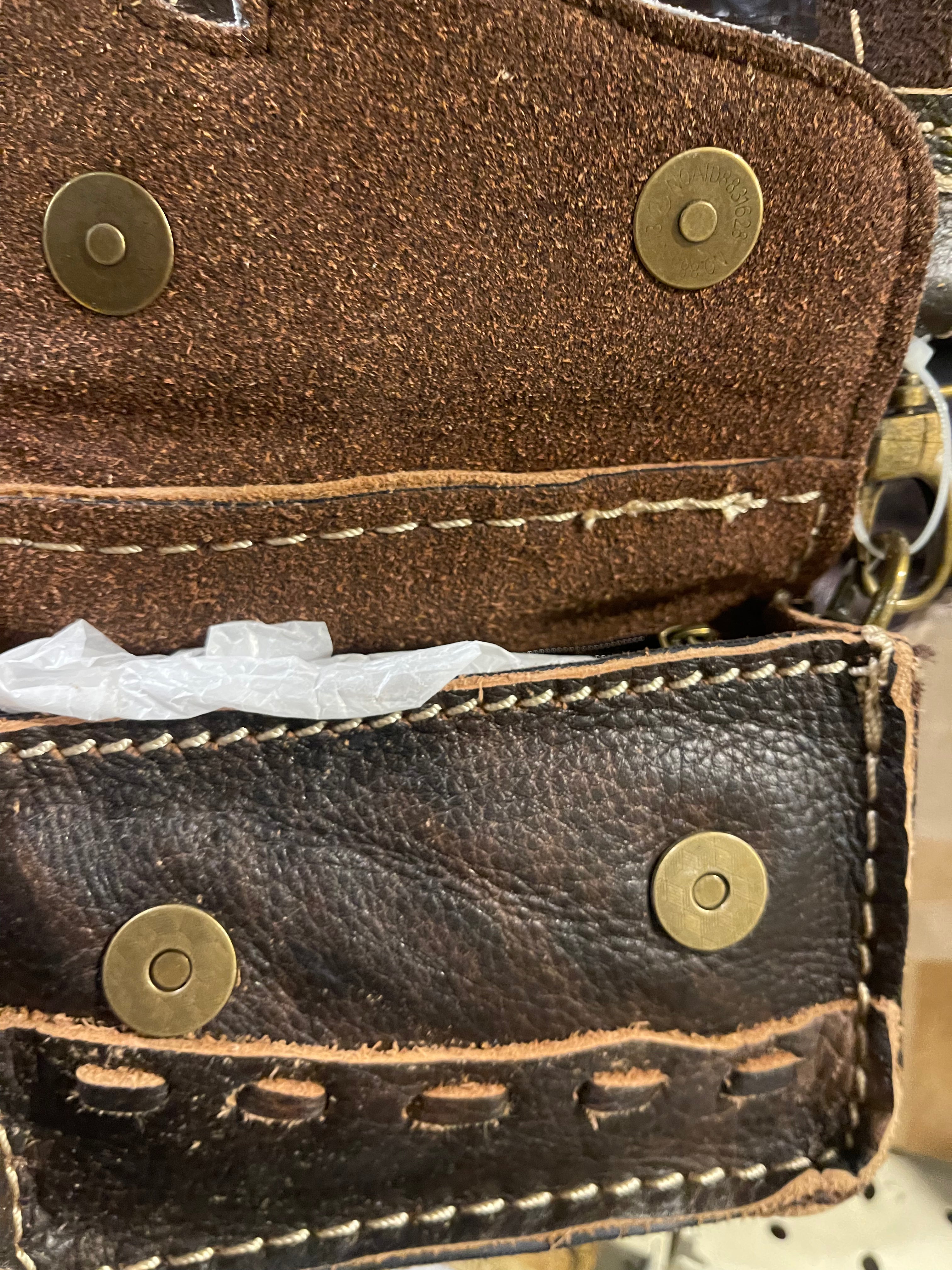 Cowhide Turquoise Stone Mini Crossbody Purse