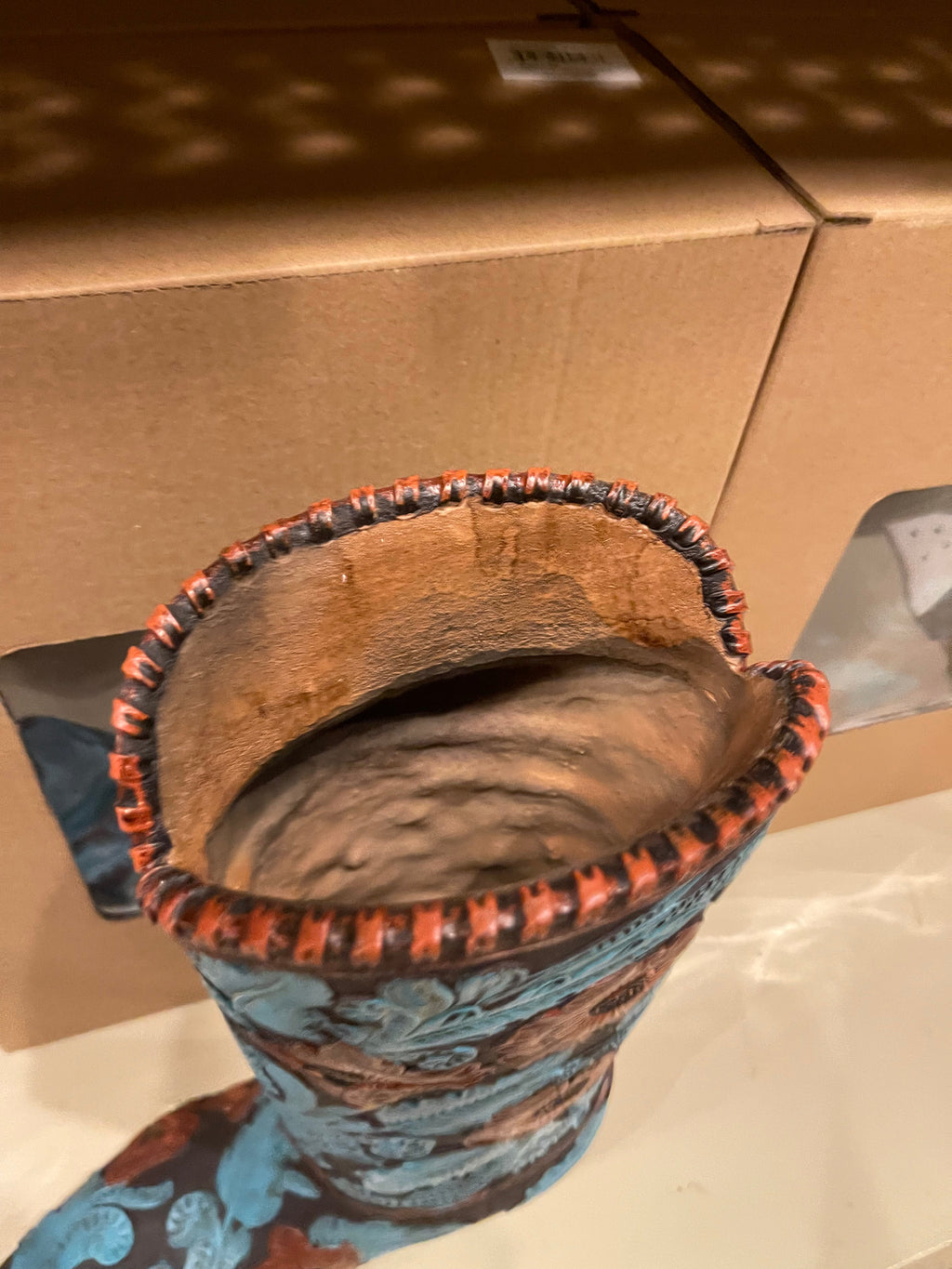 Blue Floral Cowboy Boot Vase