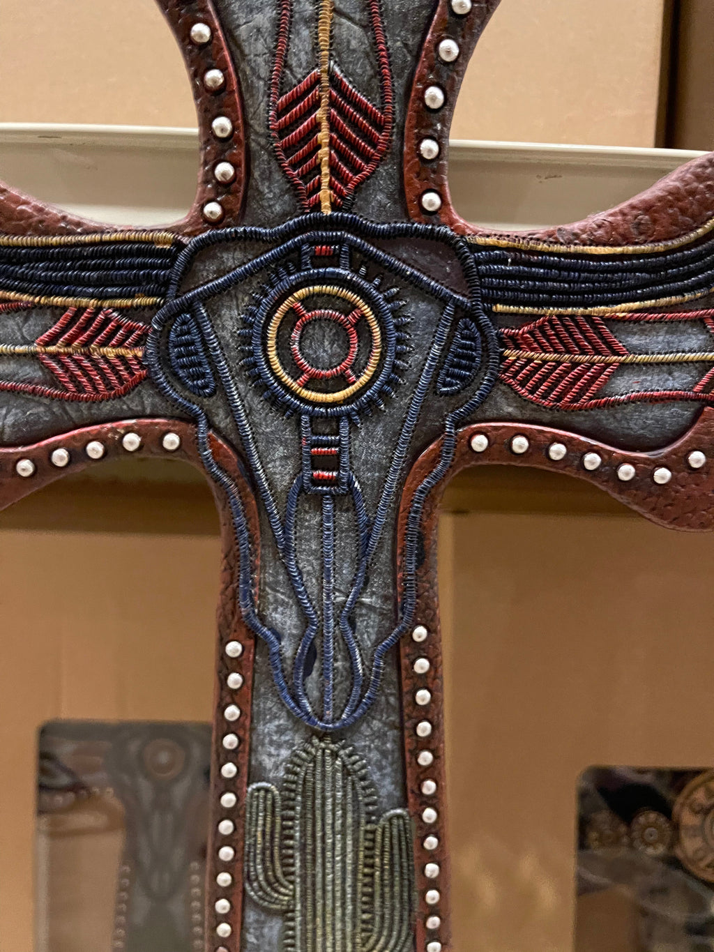 Cowskull Cactus Studded Cross