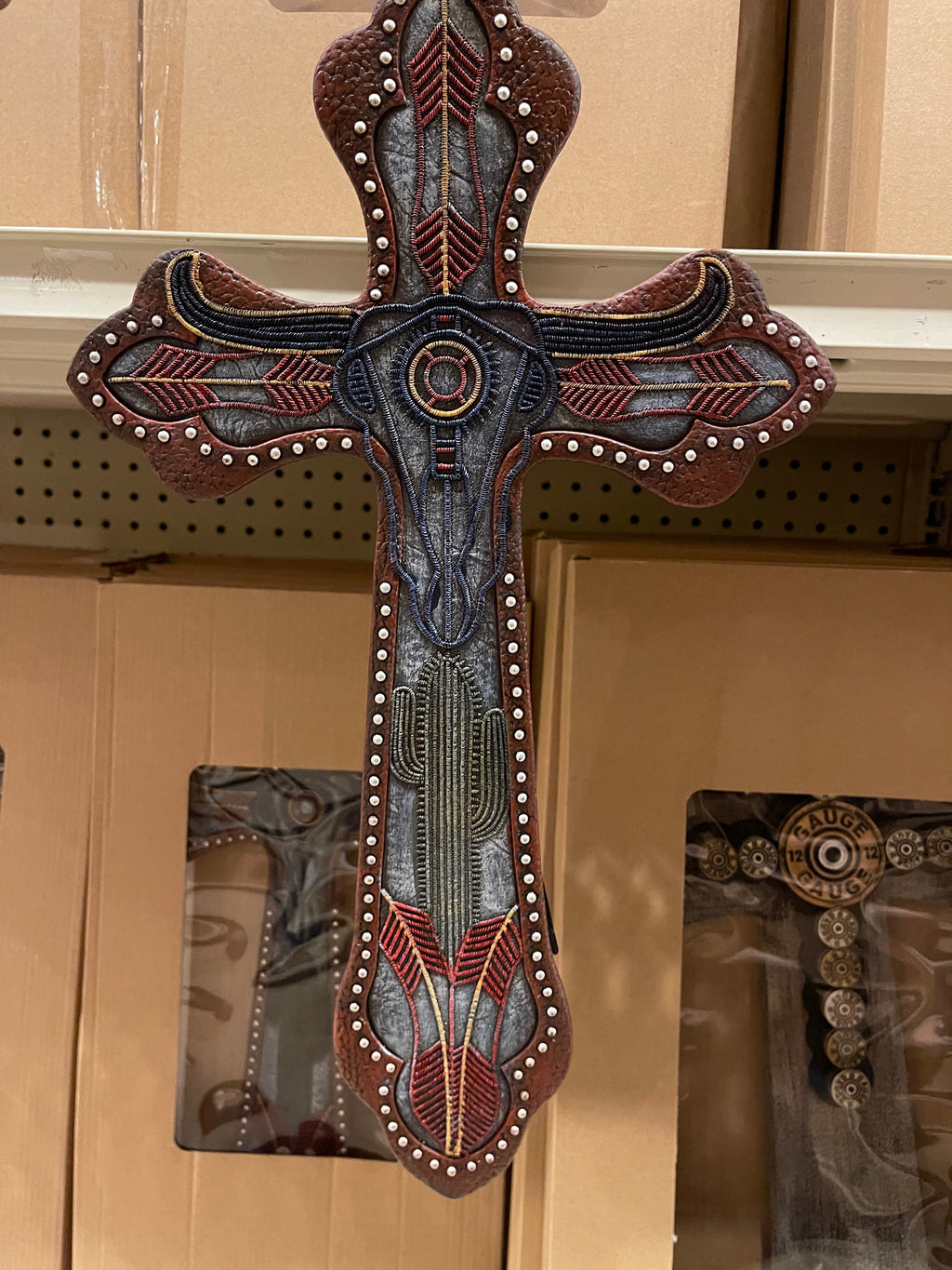 Cowskull Cactus Studded Cross