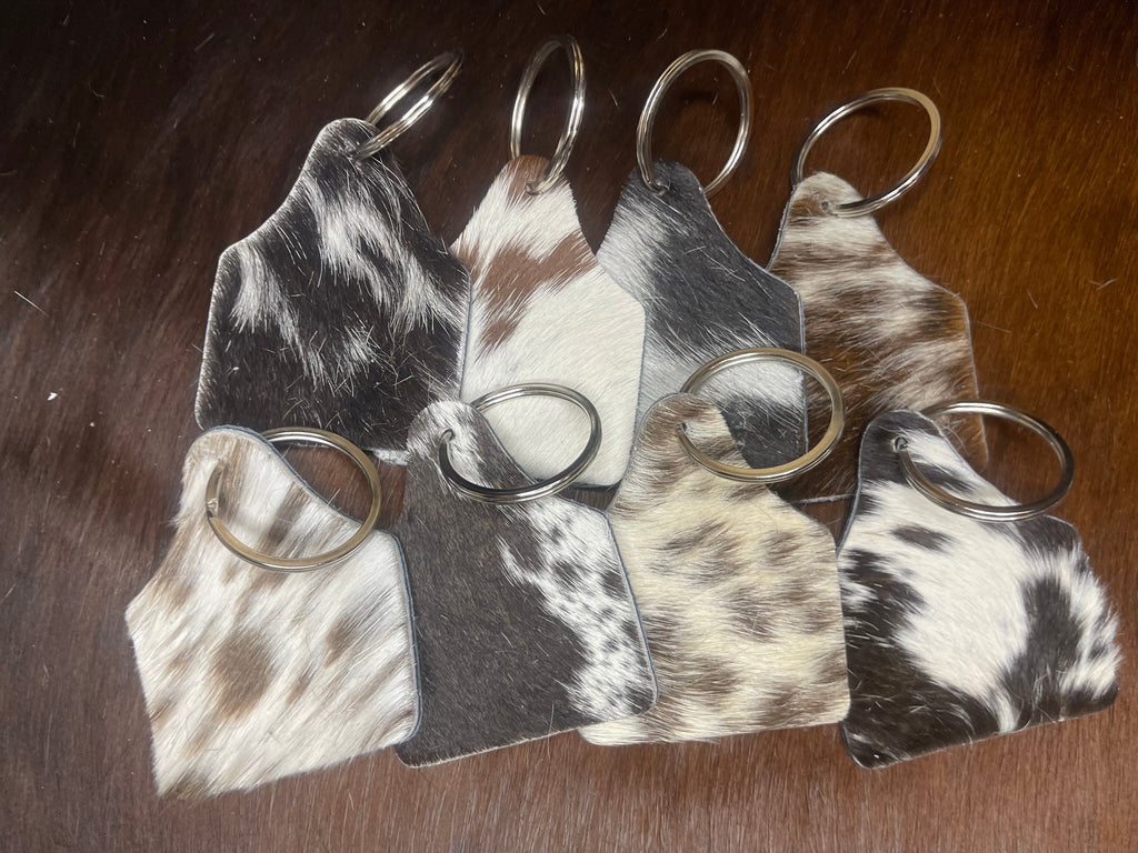 Cowhide Ear Tag Keychains