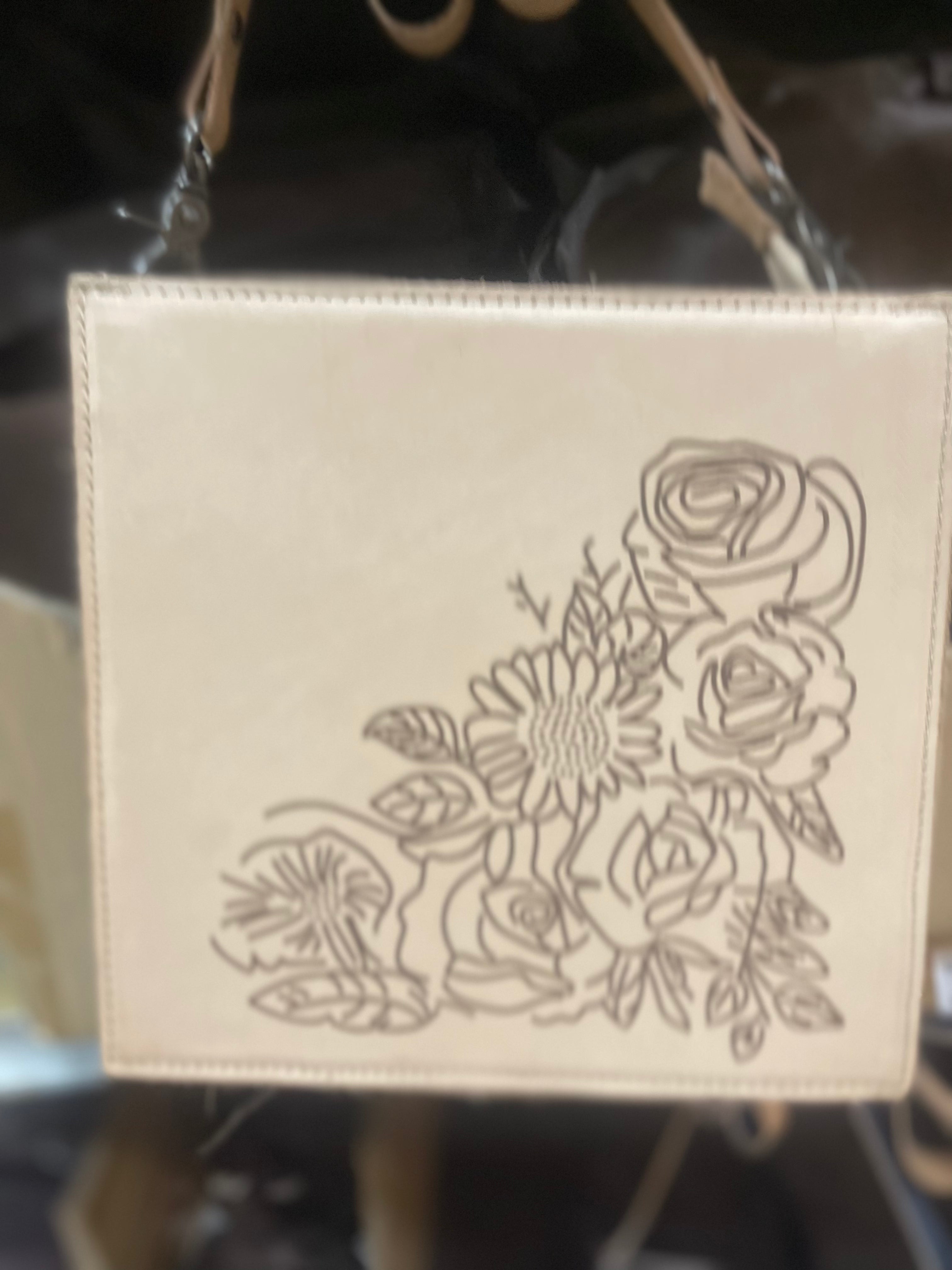 Leather Etched Floral Crossbody Purse