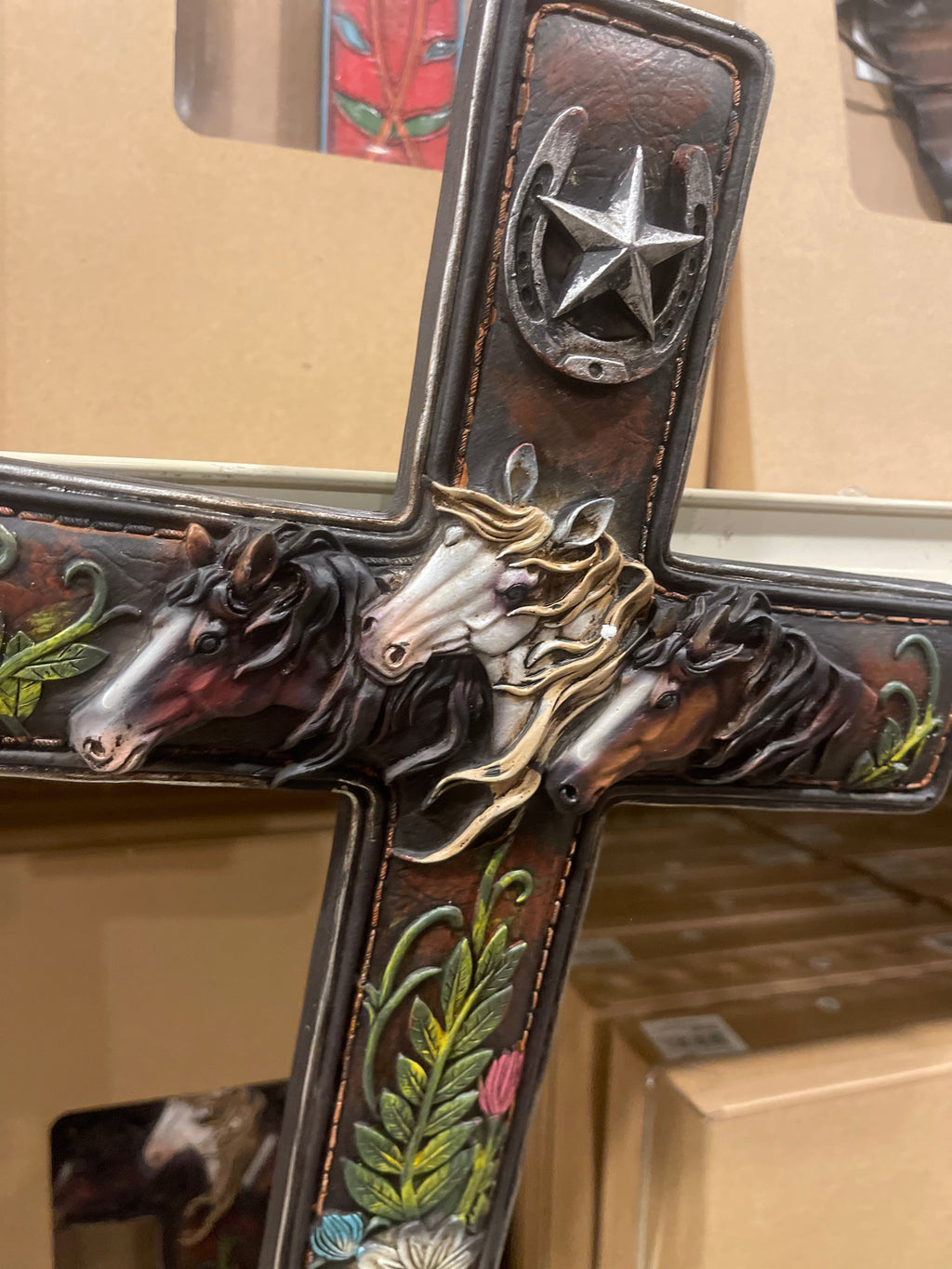 Horse Floral Horseshoe Cross