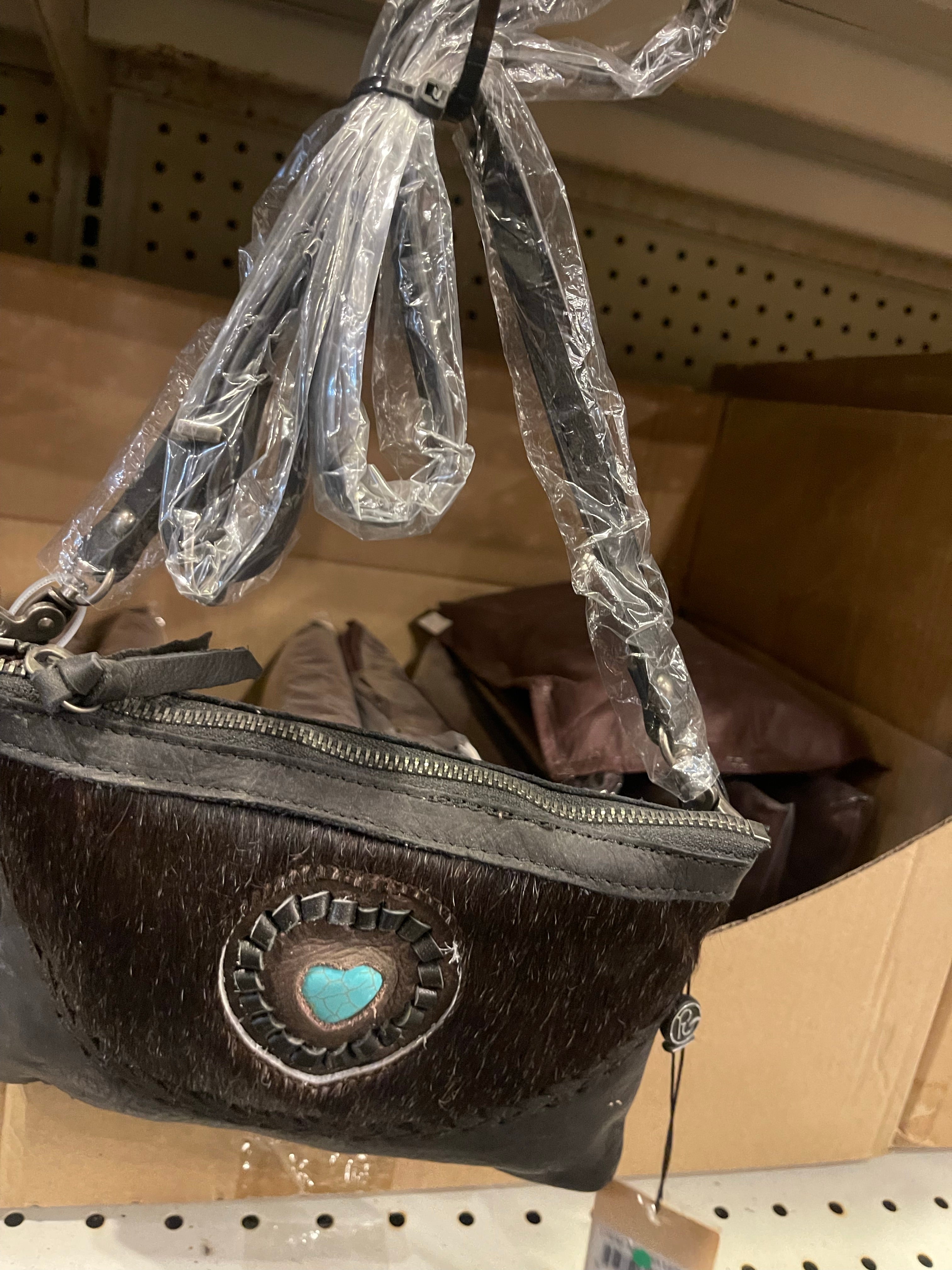 Cowhide Turqouise Heart Stone Crossbody