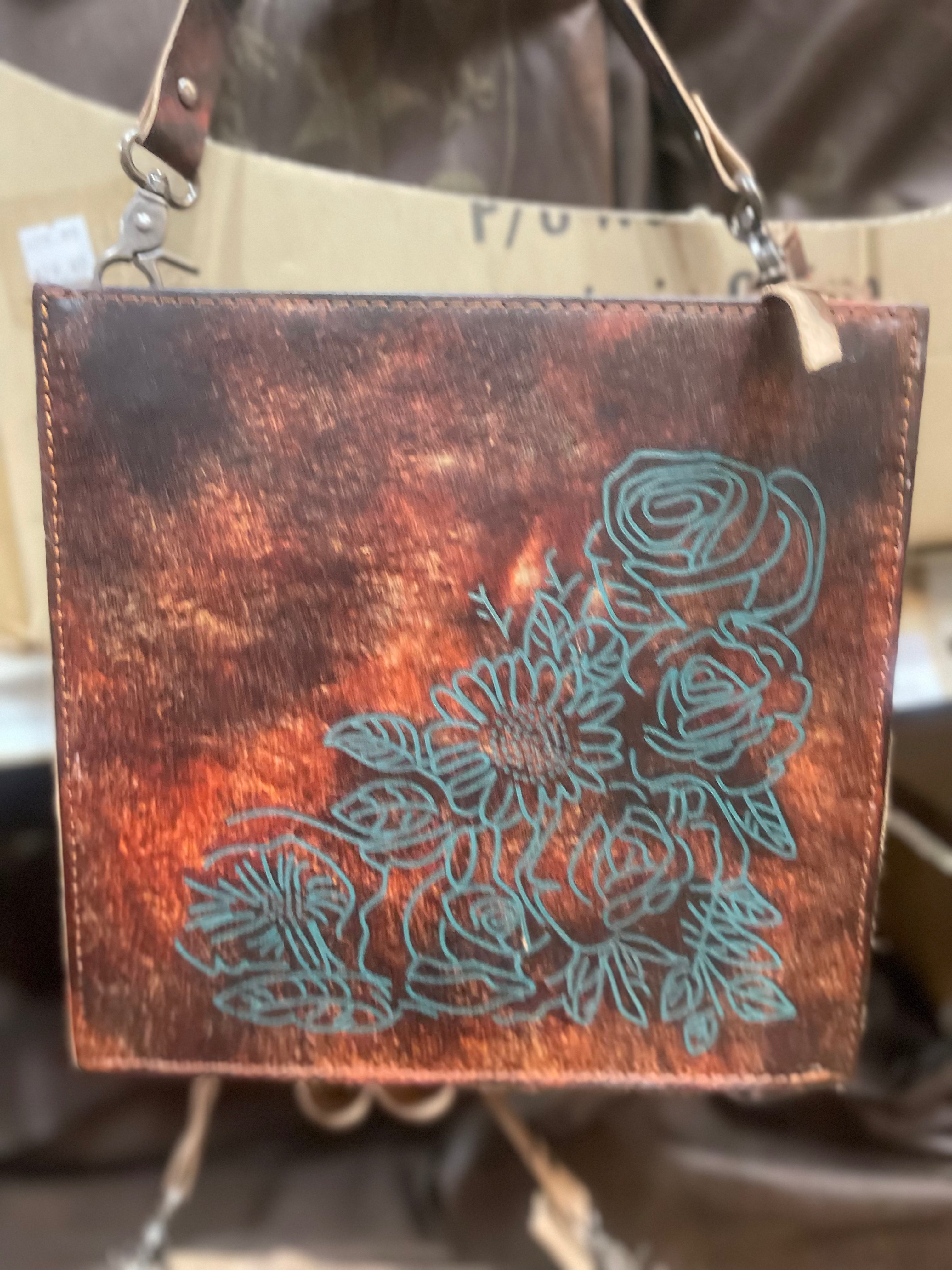 Leather Etched Floral Crossbody Purse